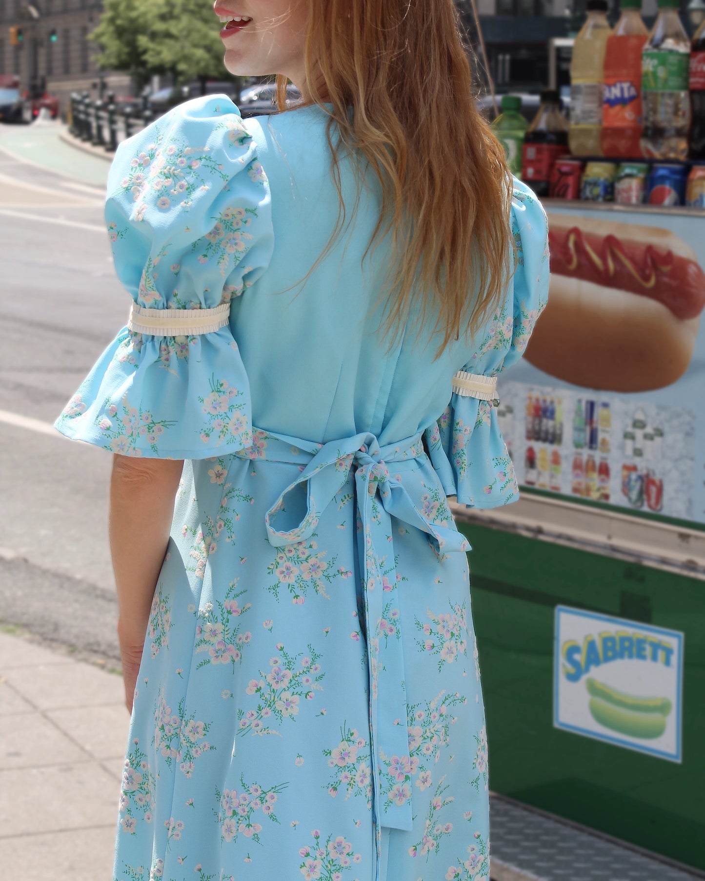 Vintage Floral Puff Sleeve Regency-Core Dress