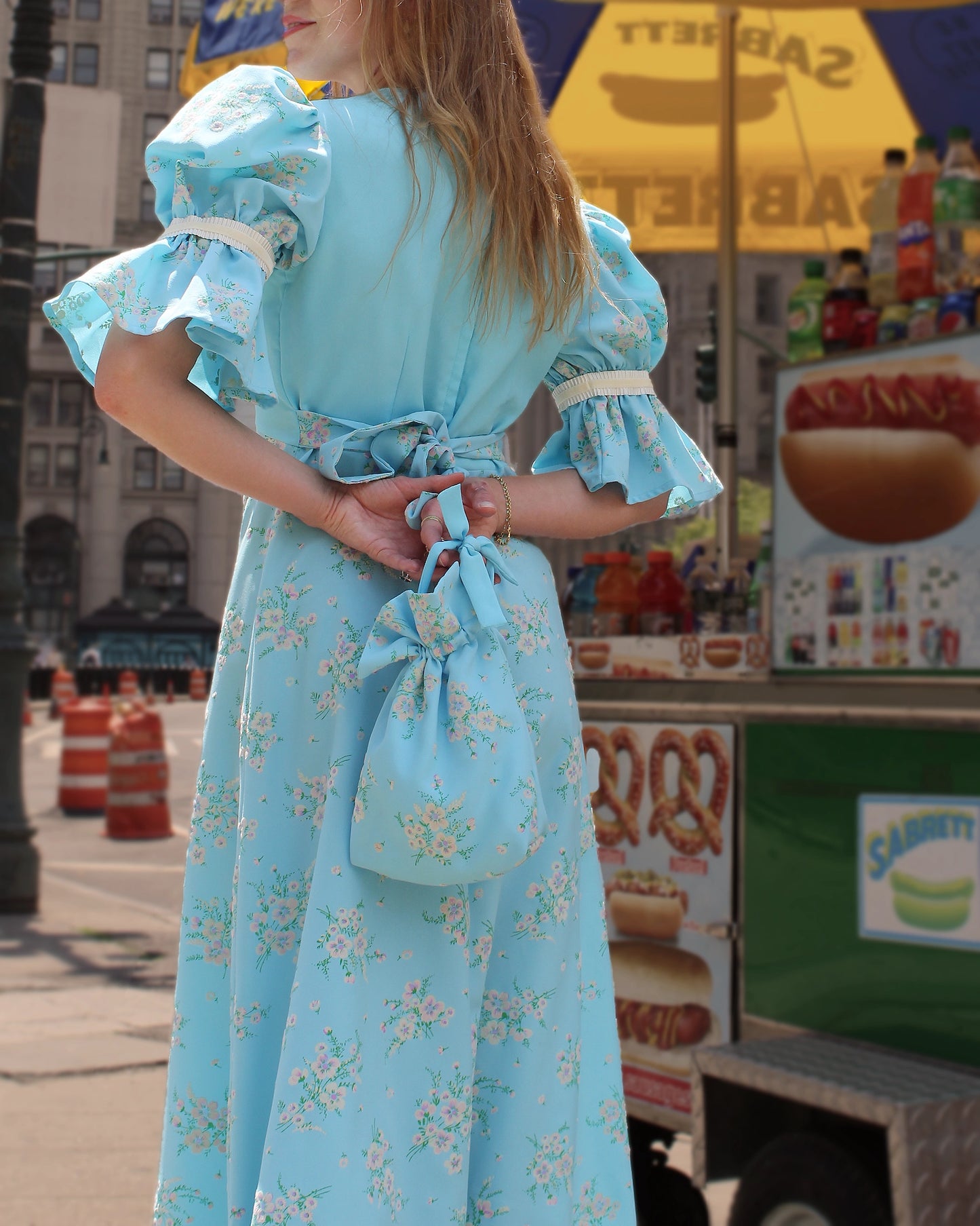 Vintage Floral Puff Sleeve Regency-Core Dress