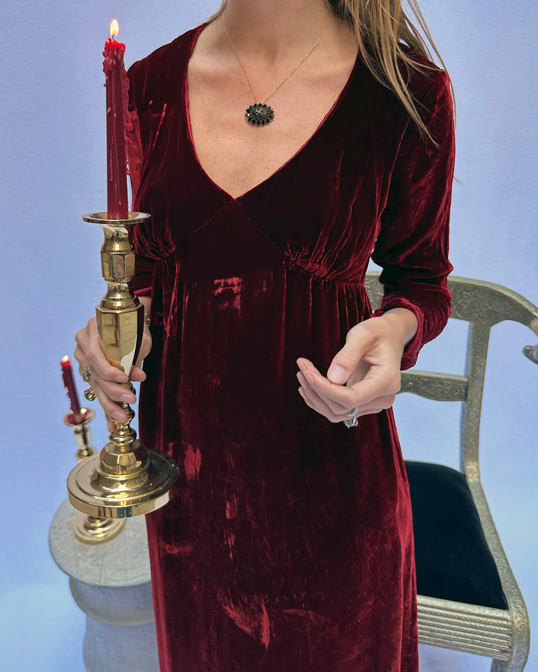 Vintage 1930s Long Sleeve Red Velvet Dress