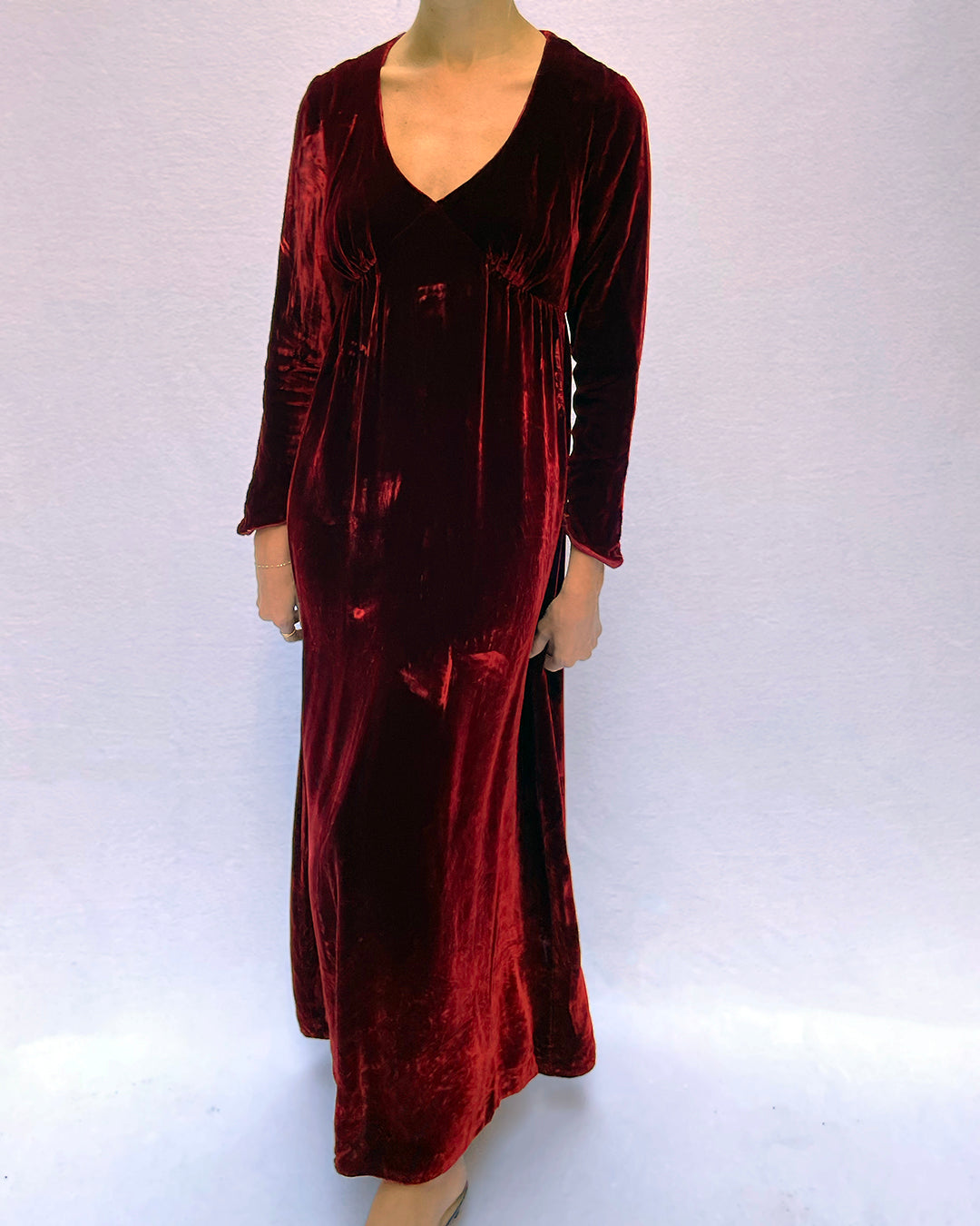 Vintage 1930s Long Sleeve Red Velvet Dress