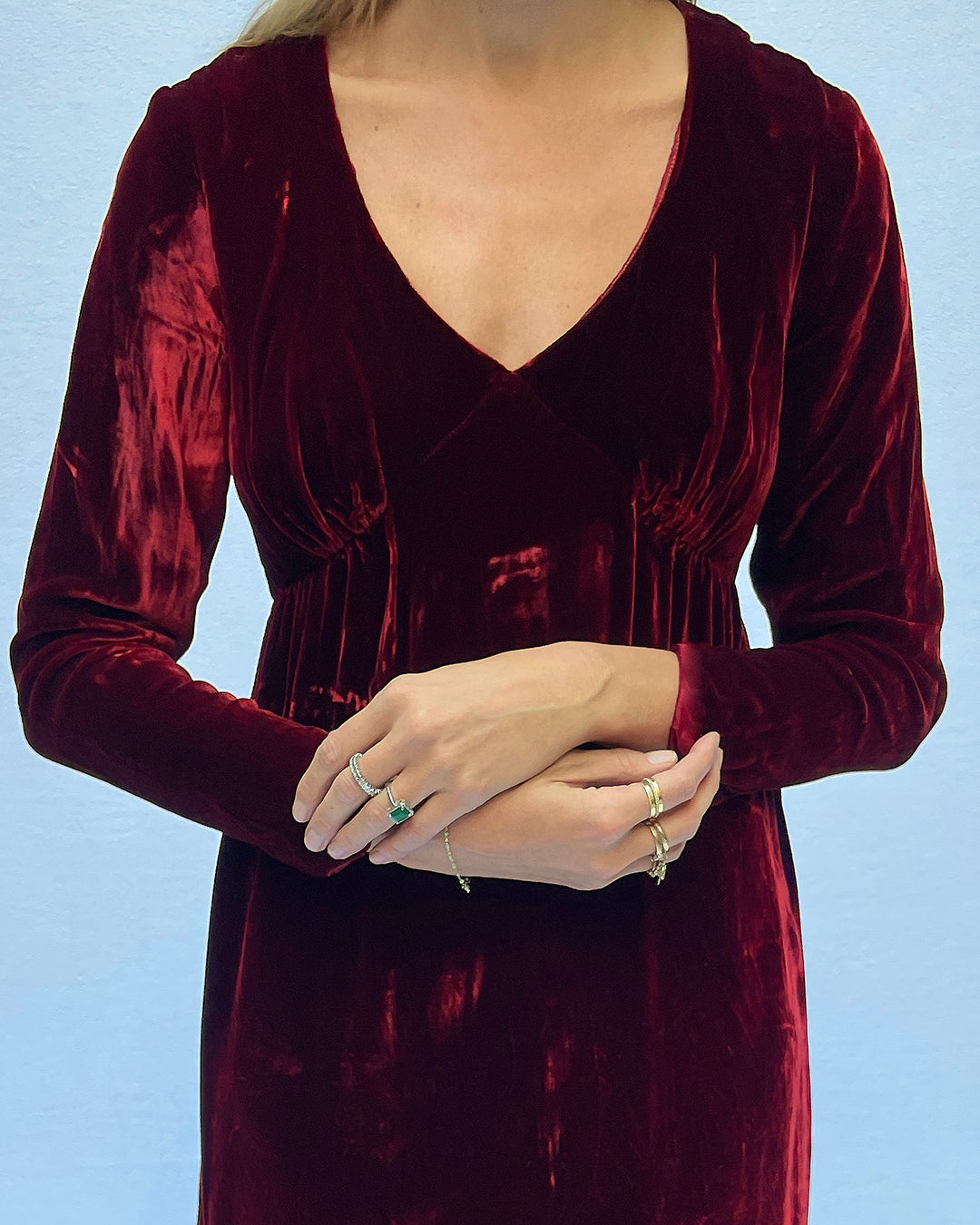 Vintage 1930s Long Sleeve Red Velvet Dress