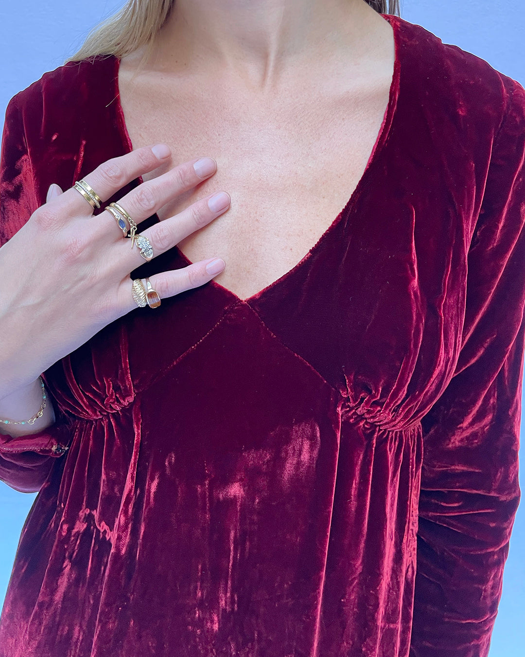 Vintage 1930s Long Sleeve Red Velvet Dress
