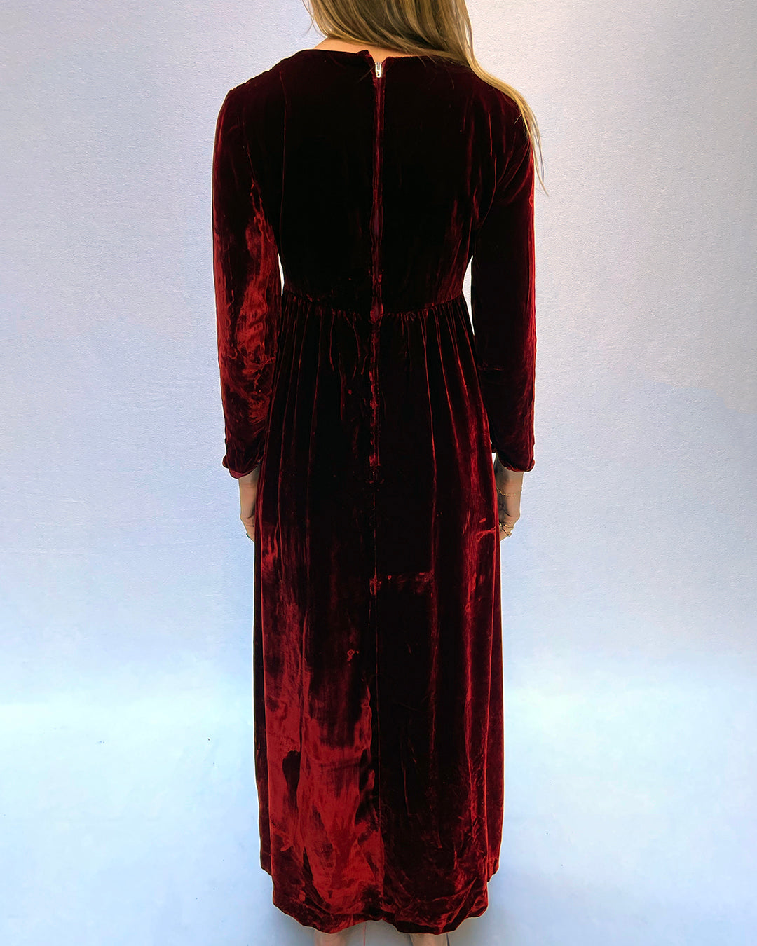 Vintage 1930s Long Sleeve Red Velvet Dress
