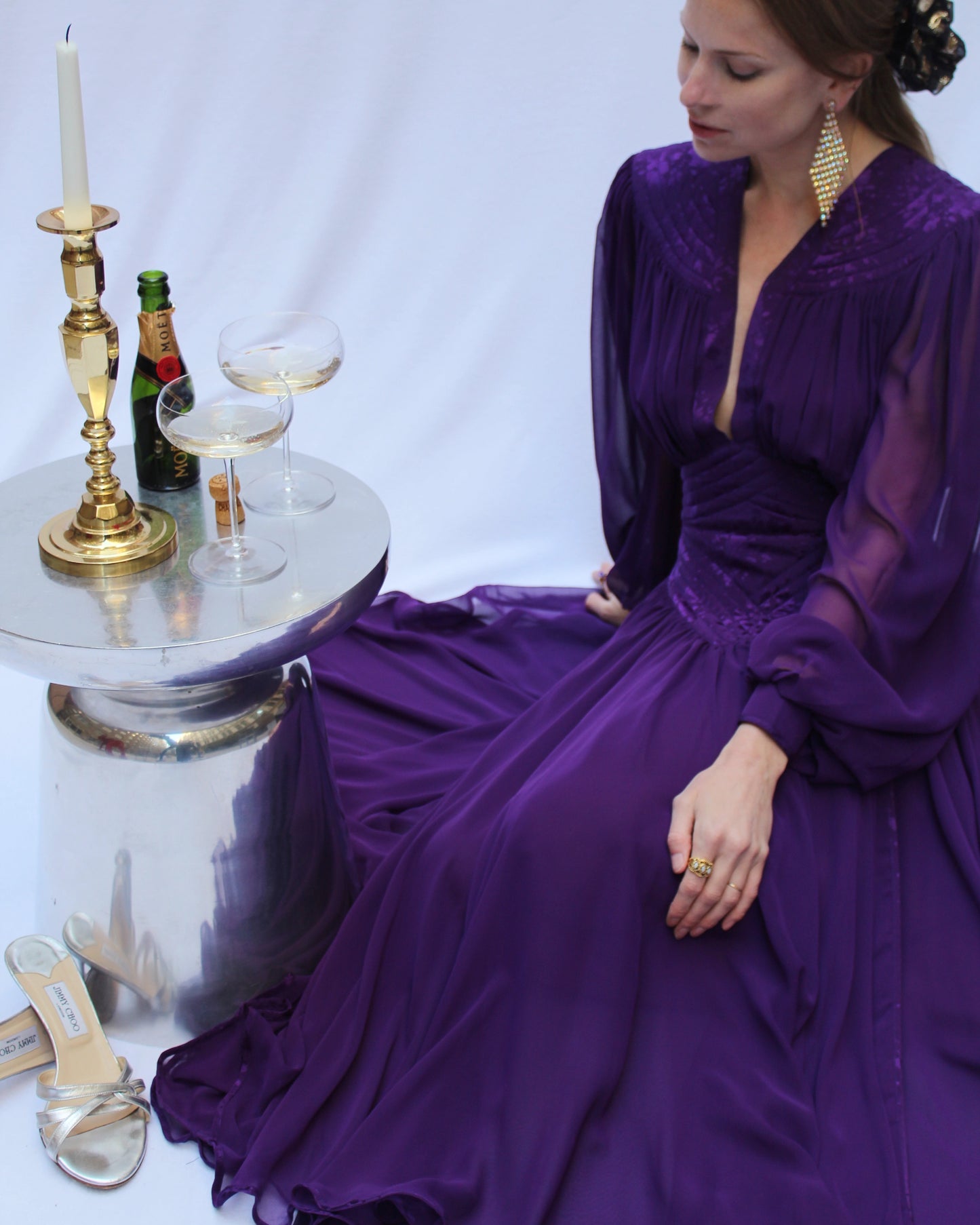 1980s Wayne Clark Long Sleeve Cocktail Dress