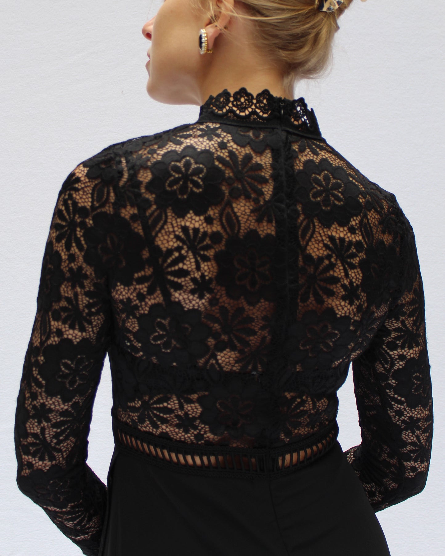 Vintage Sheer Lace Bodice Long Sleeve Gown