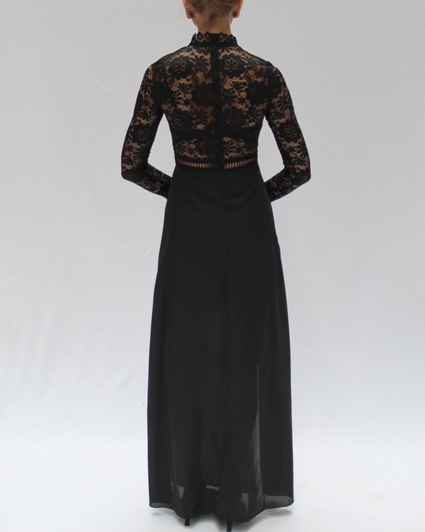 Vintage Sheer Lace Bodice Long Sleeve Gown