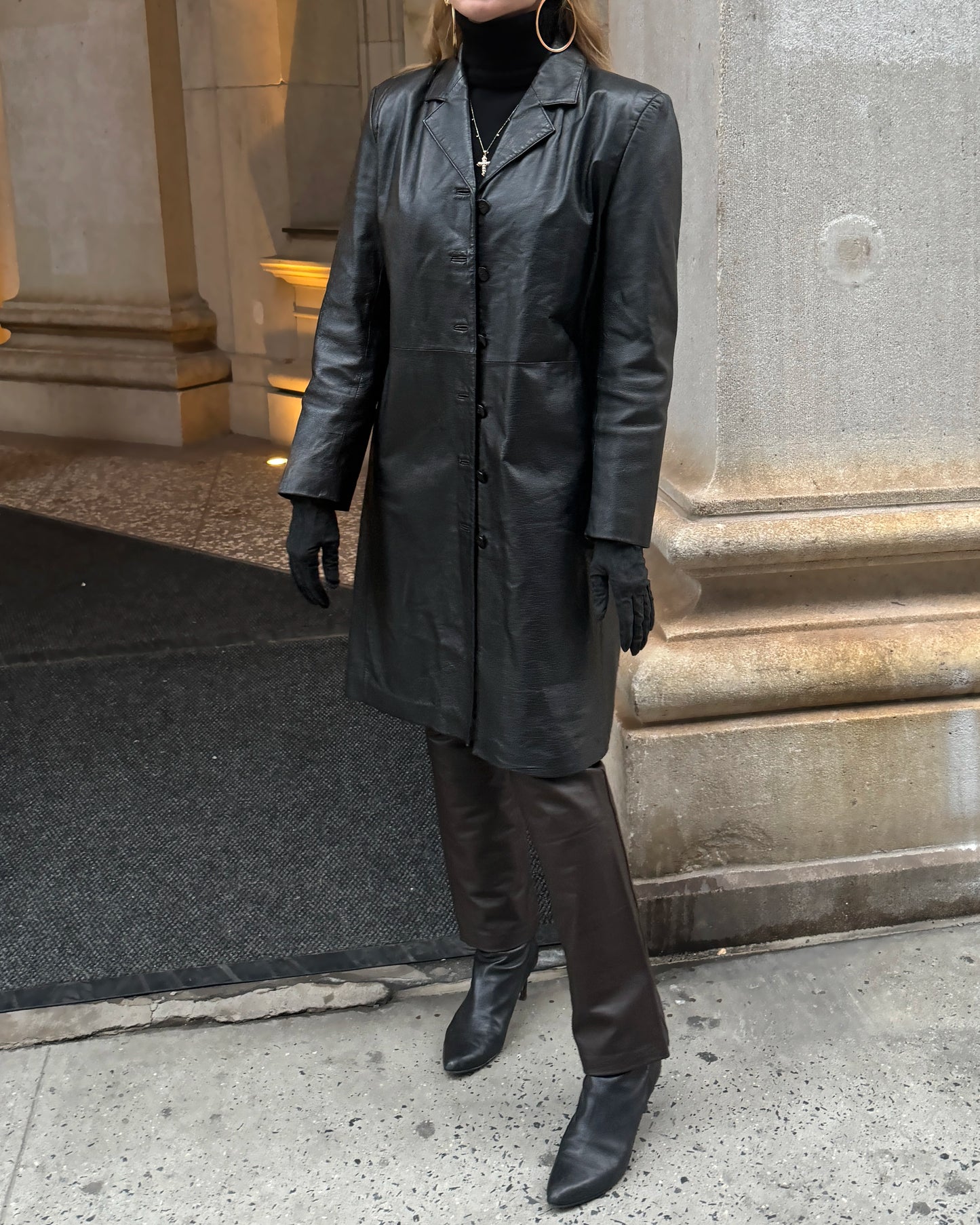Vintage Black Leather Trench Coat