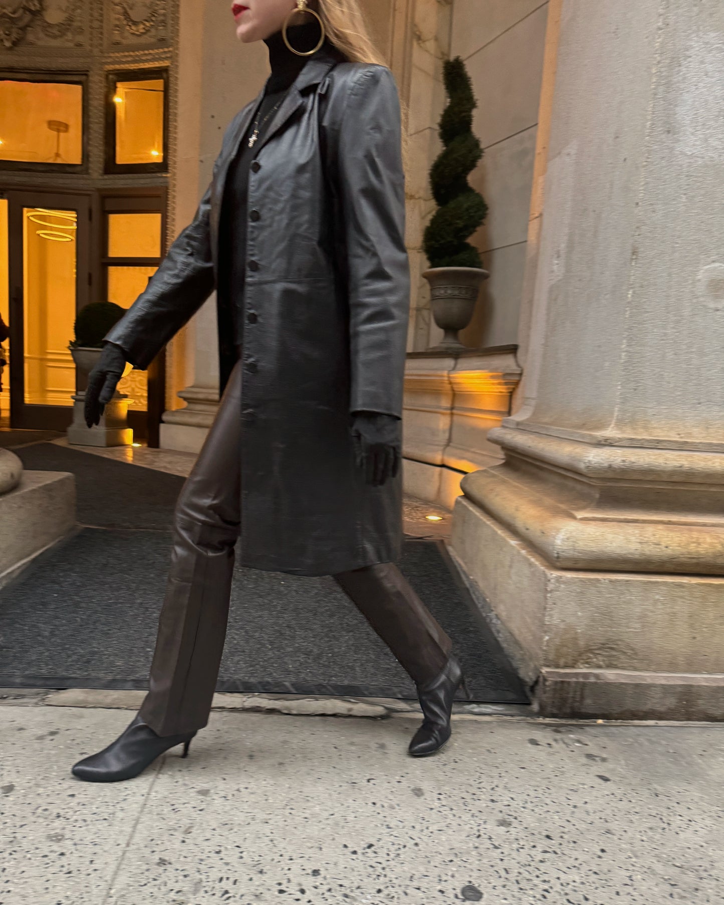 Vintage Black Leather Trench Coat