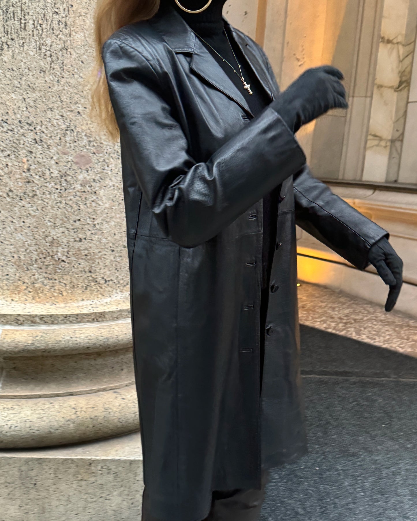 Vintage Black Leather Trench Coat