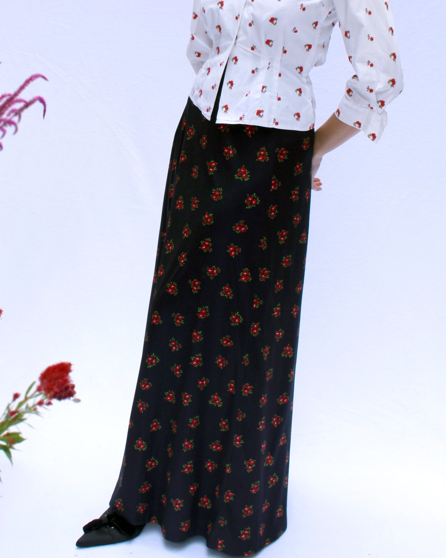 Vintage 1970s Rose Print Maxiskirt