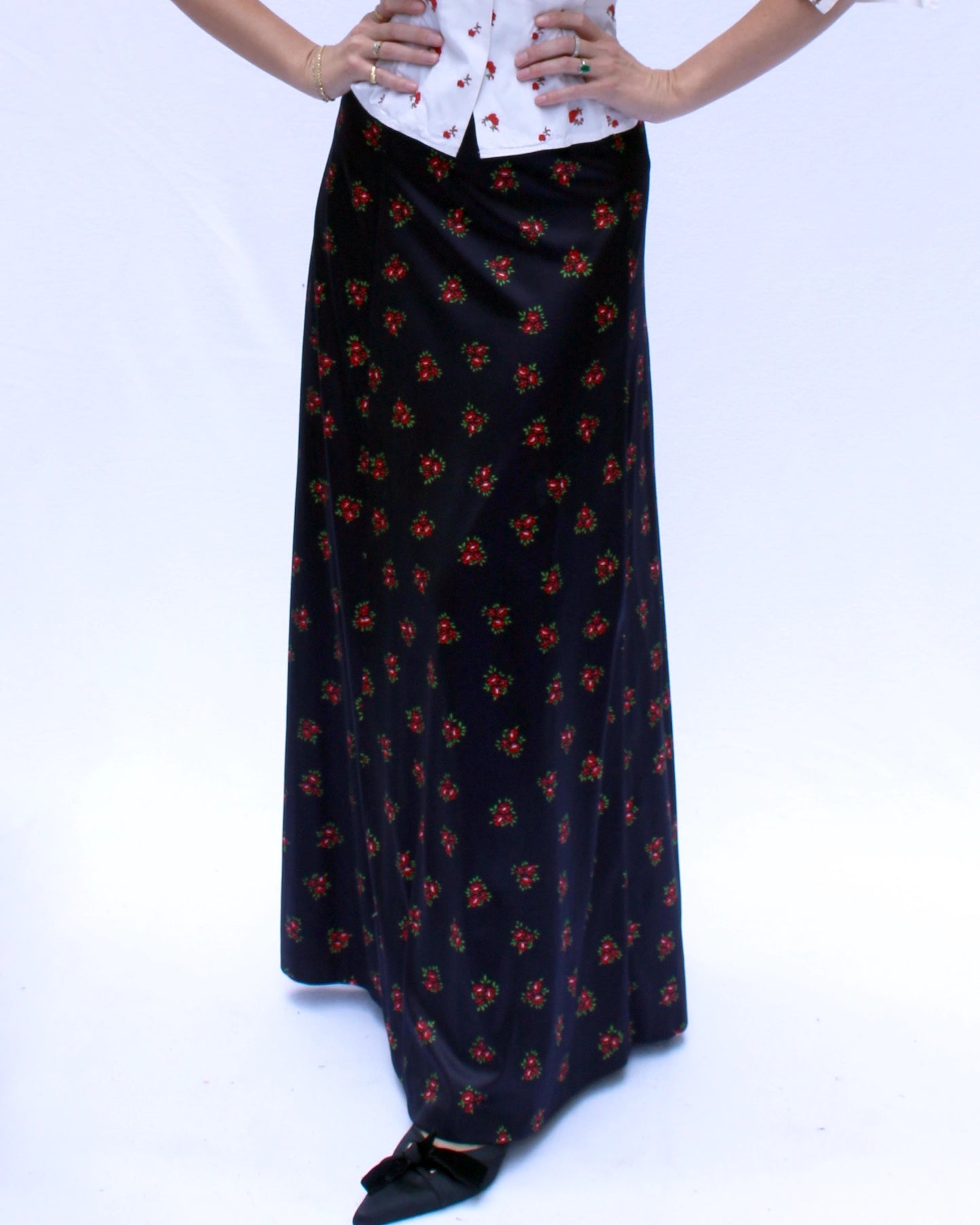 Vintage 1970s Rose Print Maxiskirt