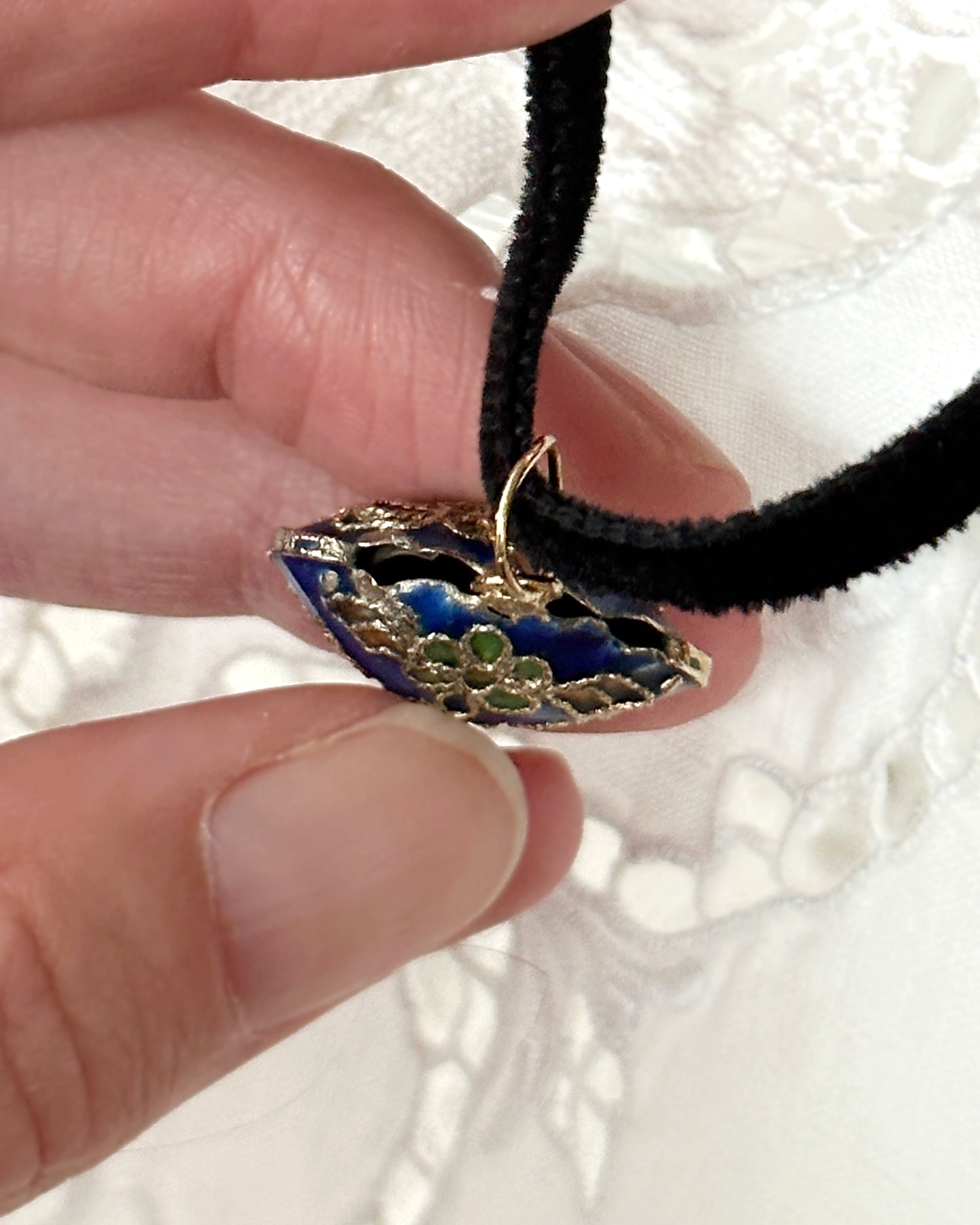 Vintage Floral Cloisonné Heart Pendant