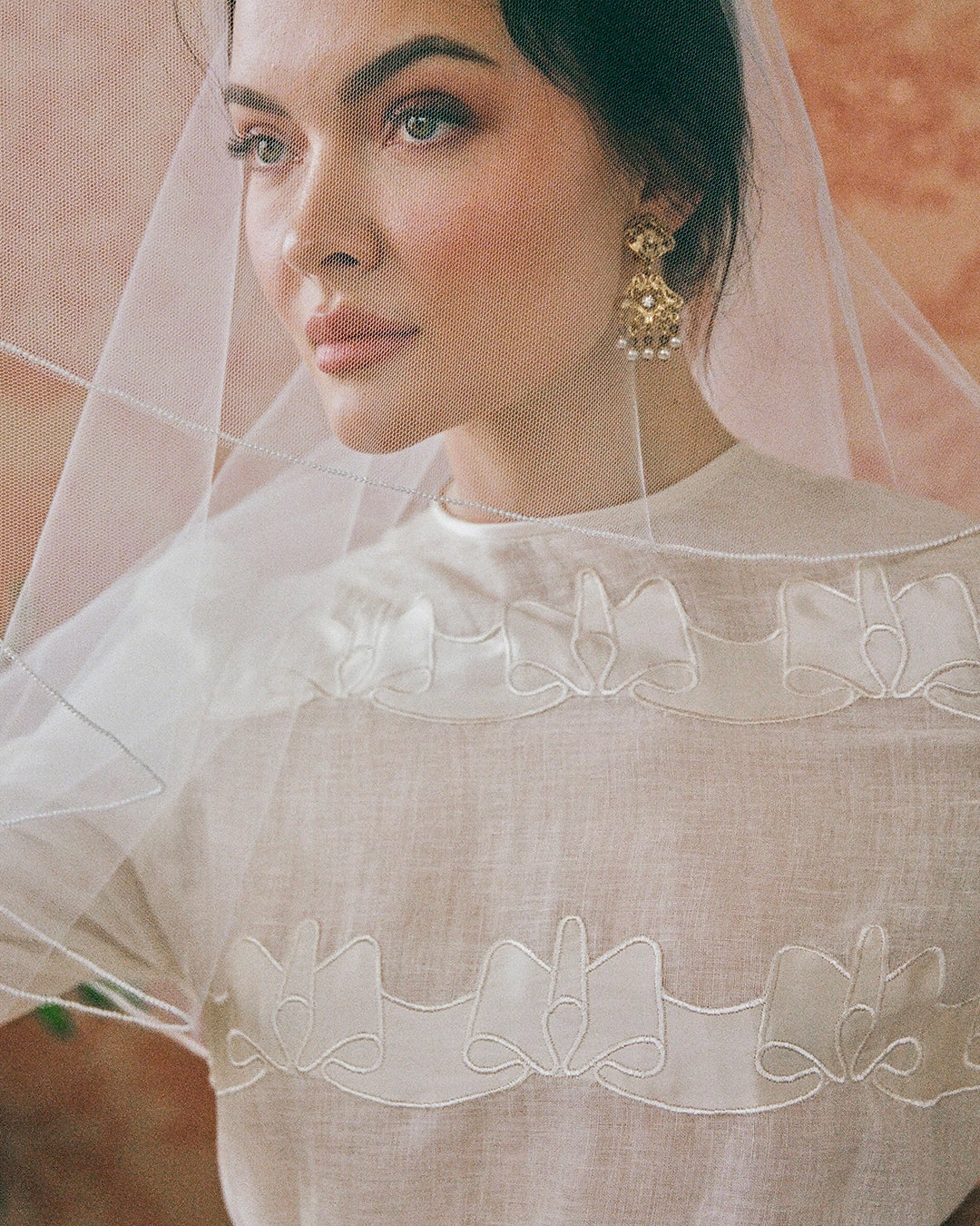Vintage Linen Skirt Set With Silk Appliqué Bow Motif