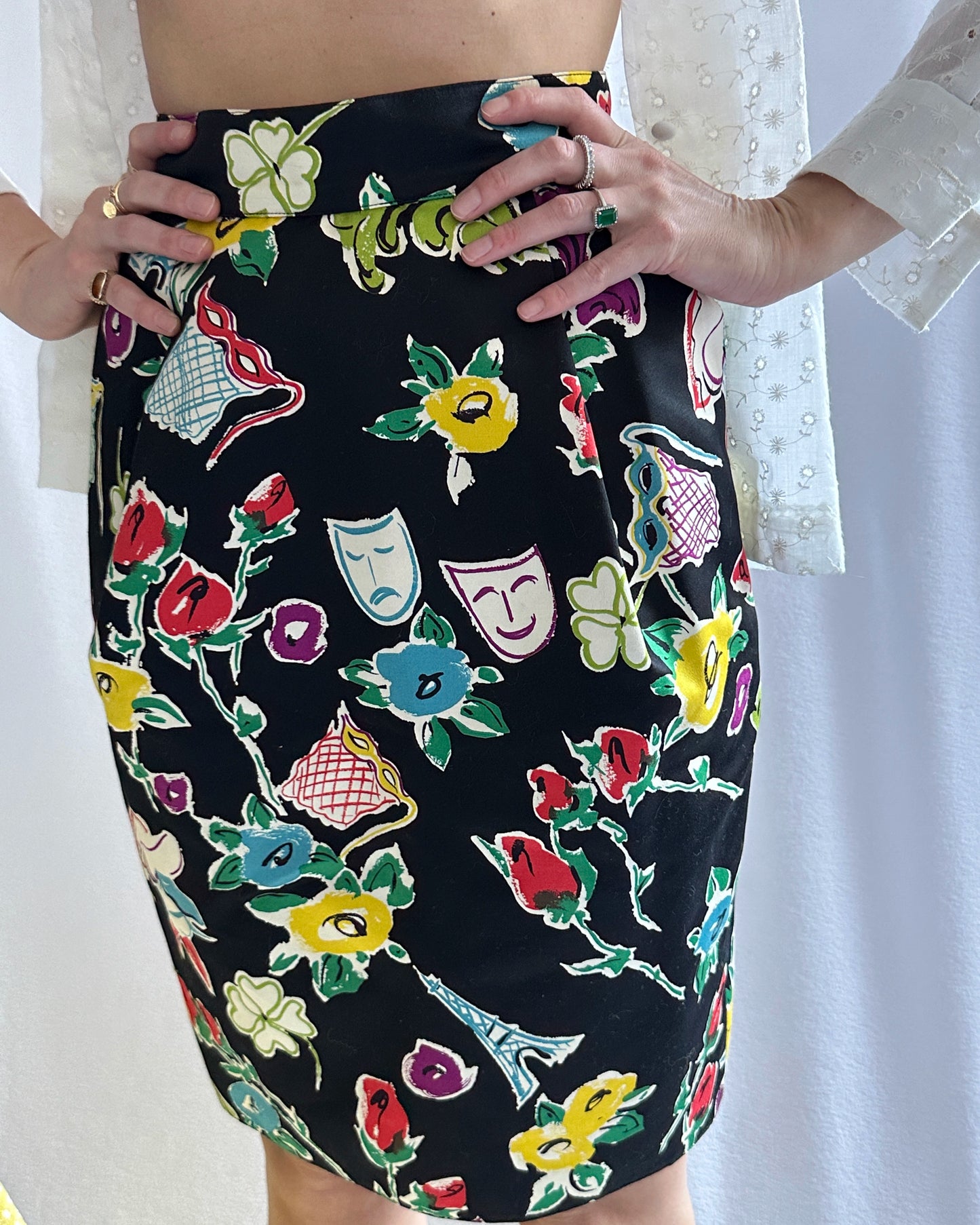Vintage Christian Lacroix Novelty Print Pegged Skirt