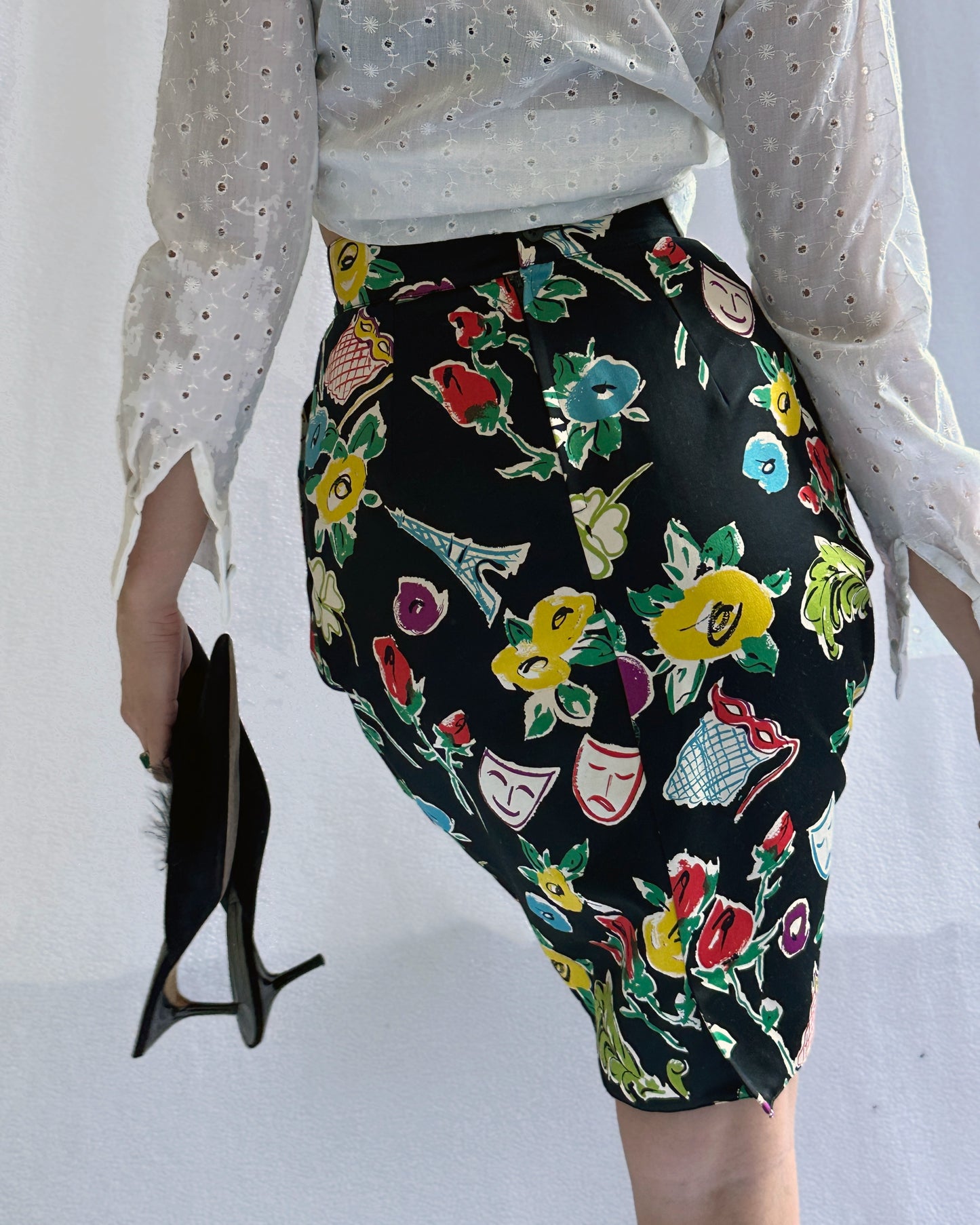 Vintage Christian Lacroix Novelty Print Pegged Skirt