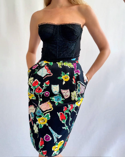 Vintage Christian Lacroix Novelty Print Pegged Skirt