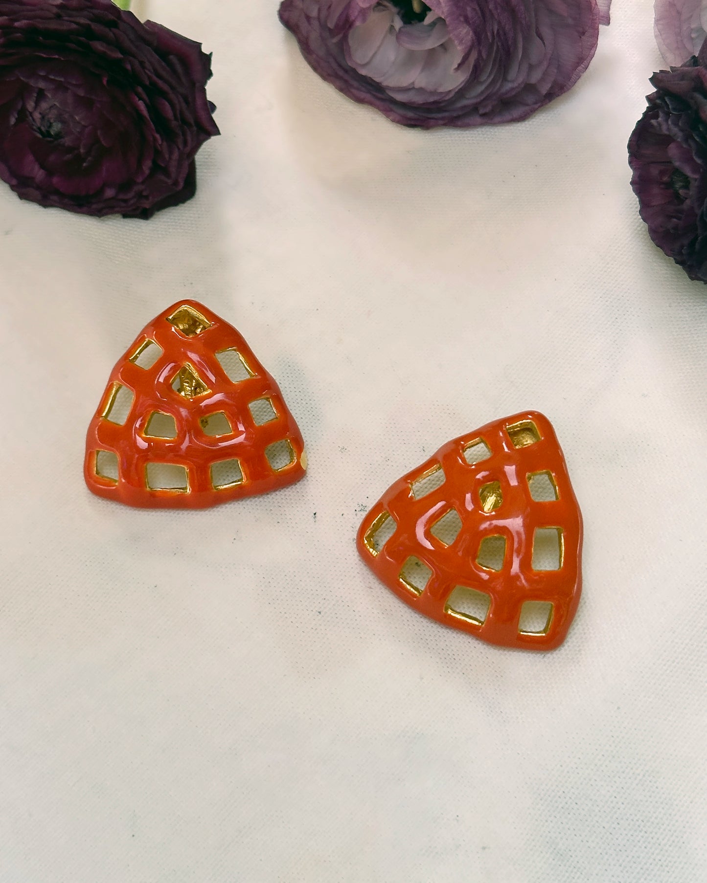 Vintage Artist-Made Enameled Sculpture Earrings
