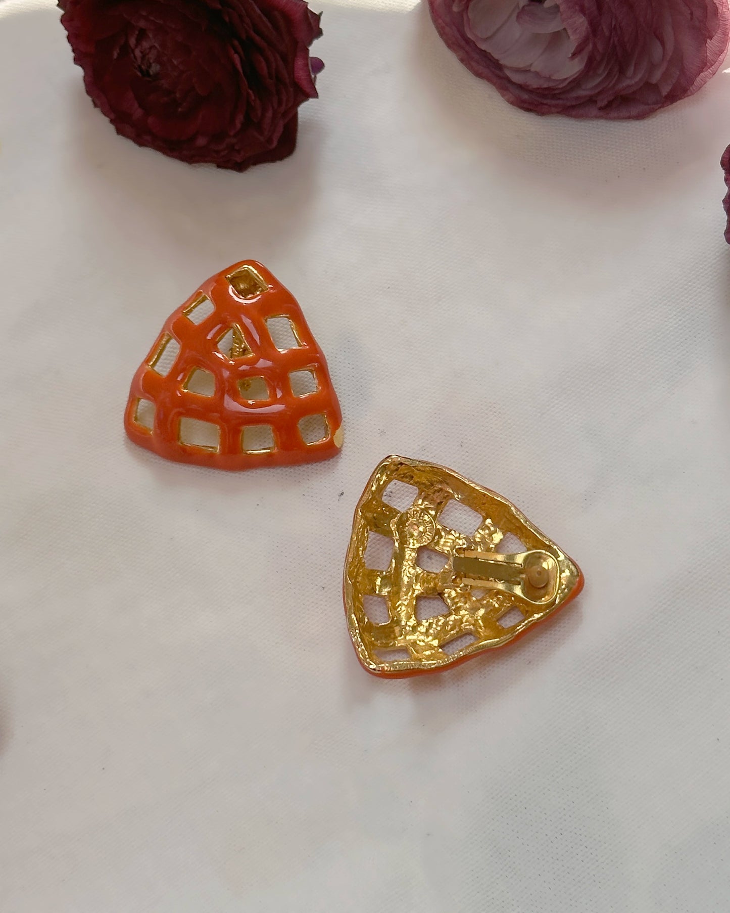 Vintage Artist-Made Enameled Sculpture Earrings