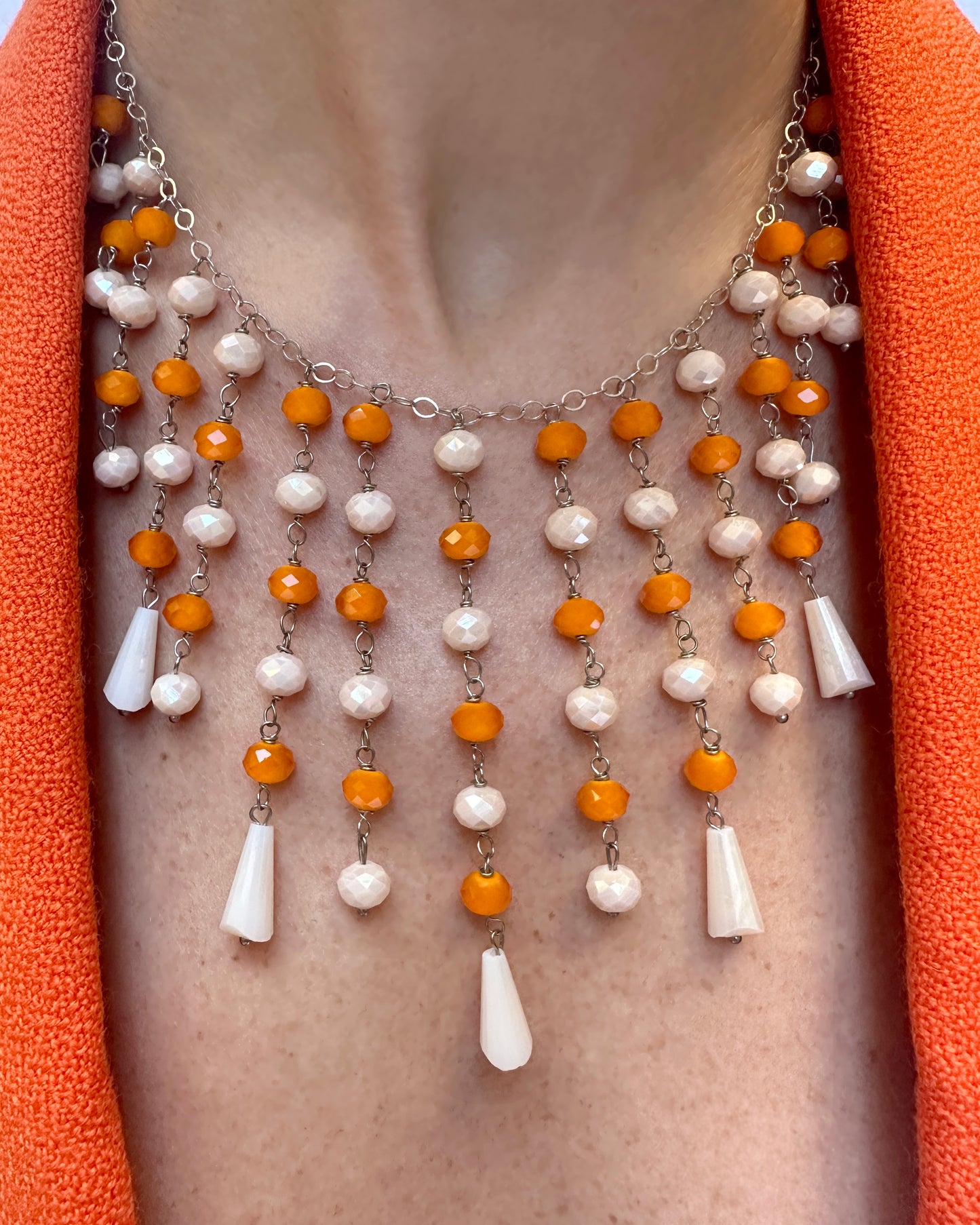 Vintage 1950s Crystal Waterfall Necklace