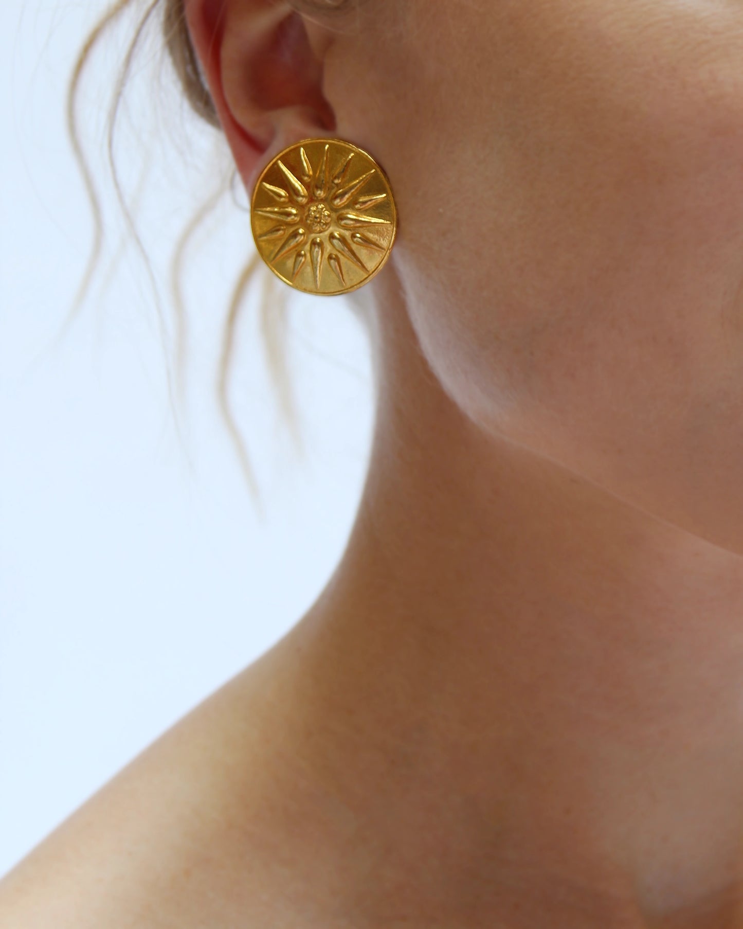 Vintage Gold Sun Medallion Earrings