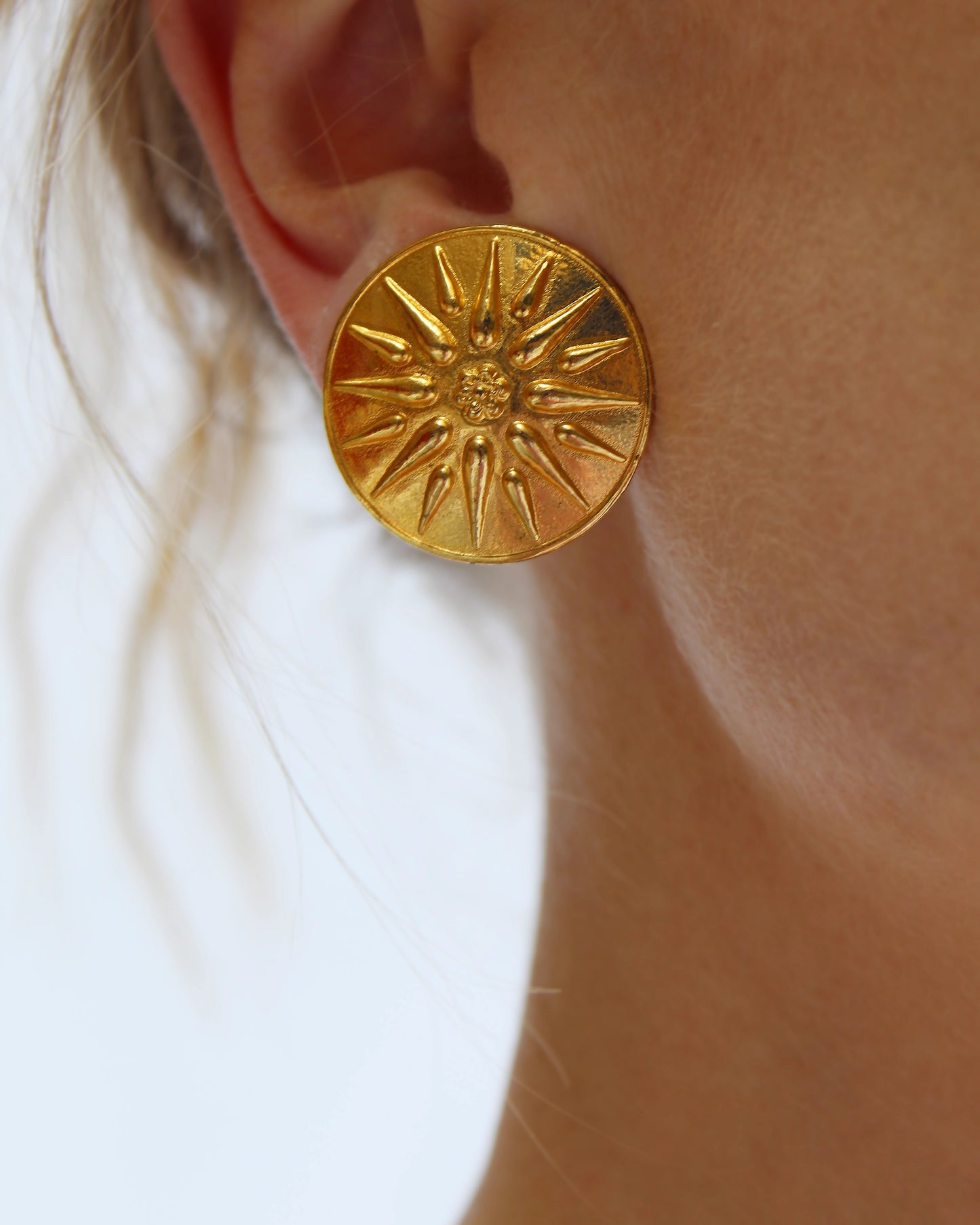 Vintage Gold Sun Medallion Earrings