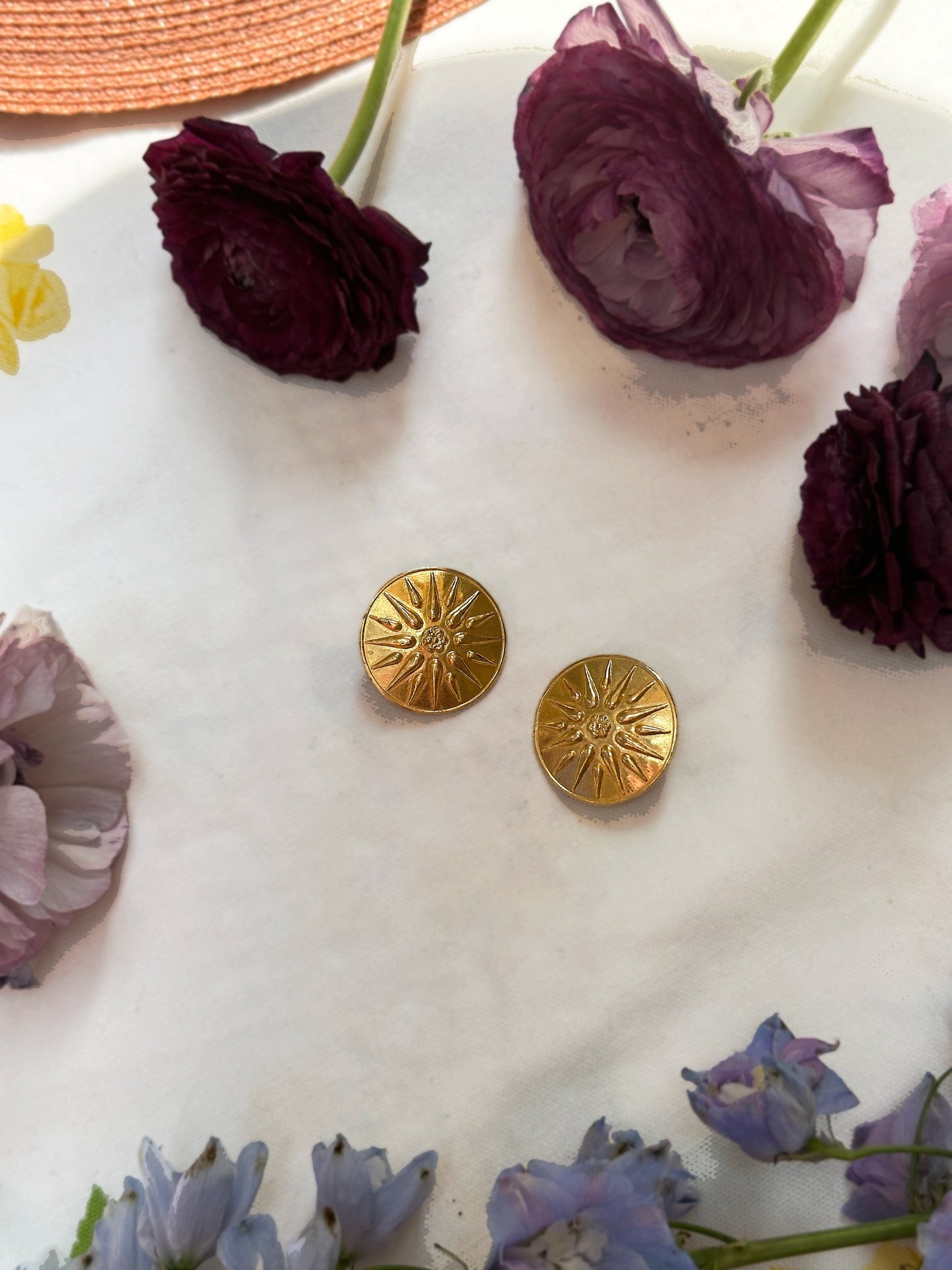 Vintage Gold Sun Medallion Earrings