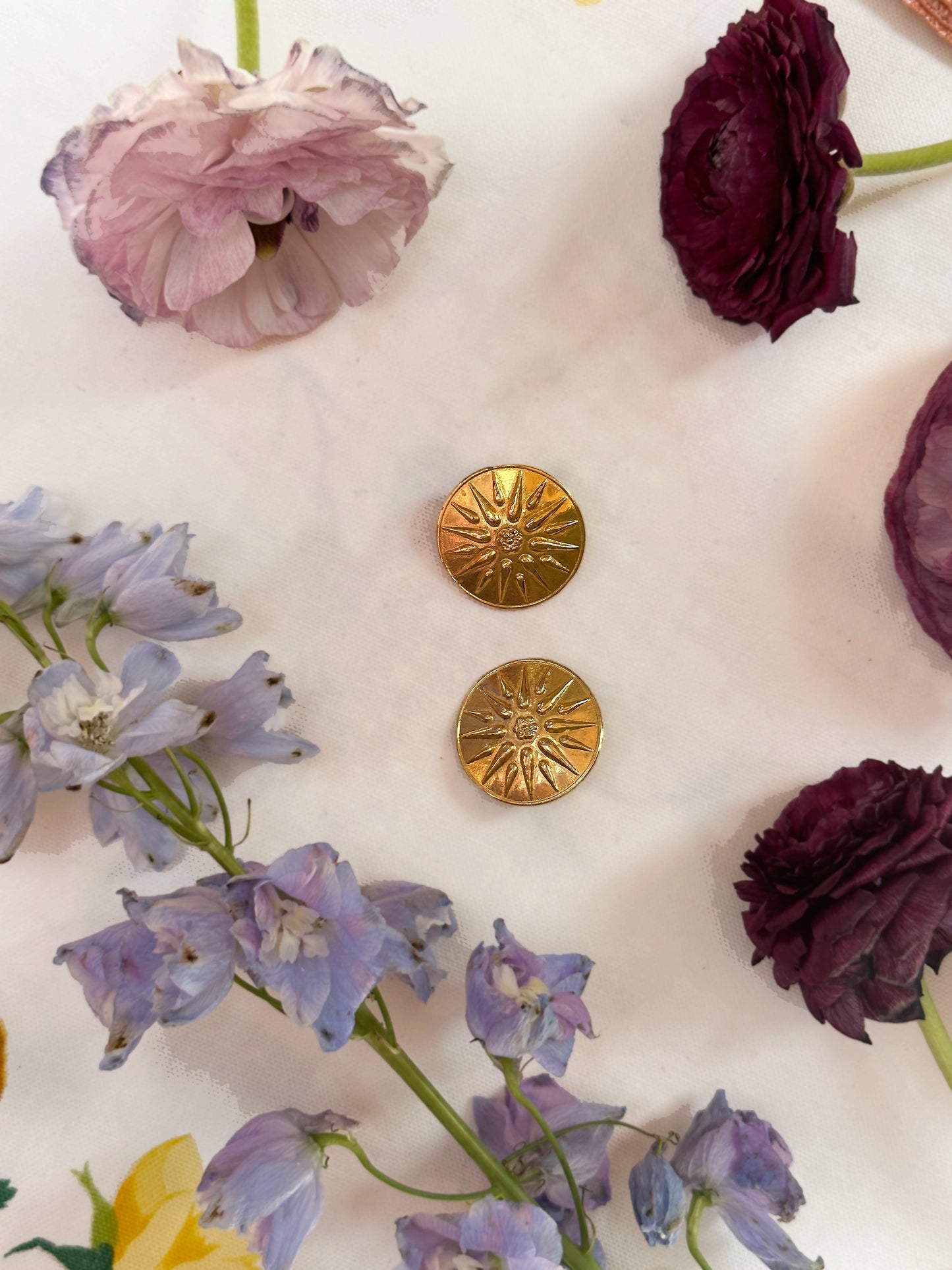 Vintage Gold Sun Medallion Earrings
