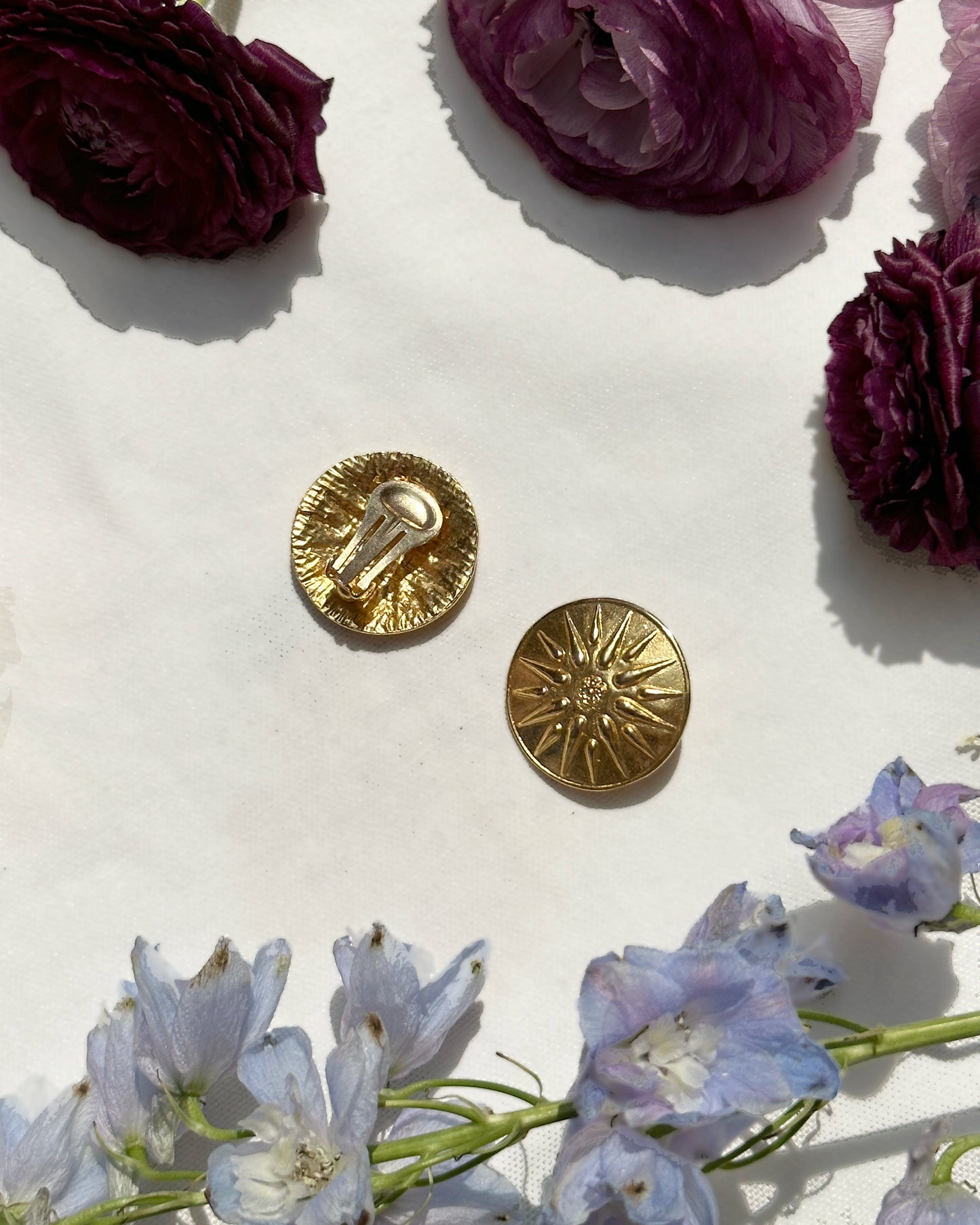 Vintage Gold Sun Medallion Earrings
