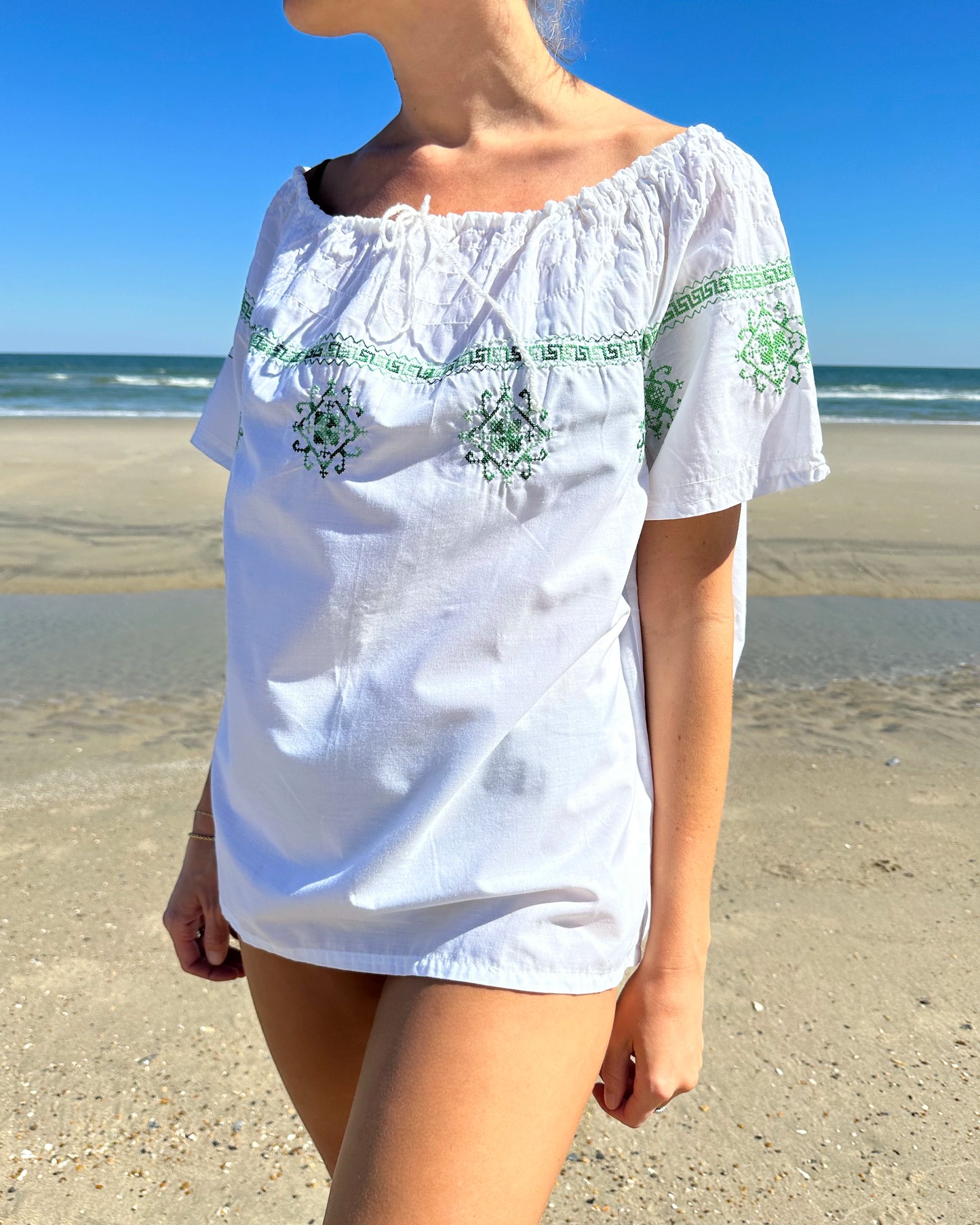 Vintage Greek Embroidered Peasant Blouse