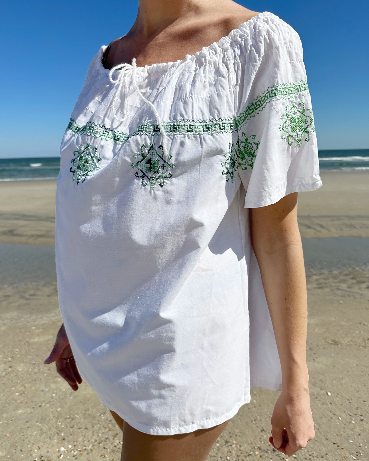Vintage Greek Embroidered Peasant Blouse