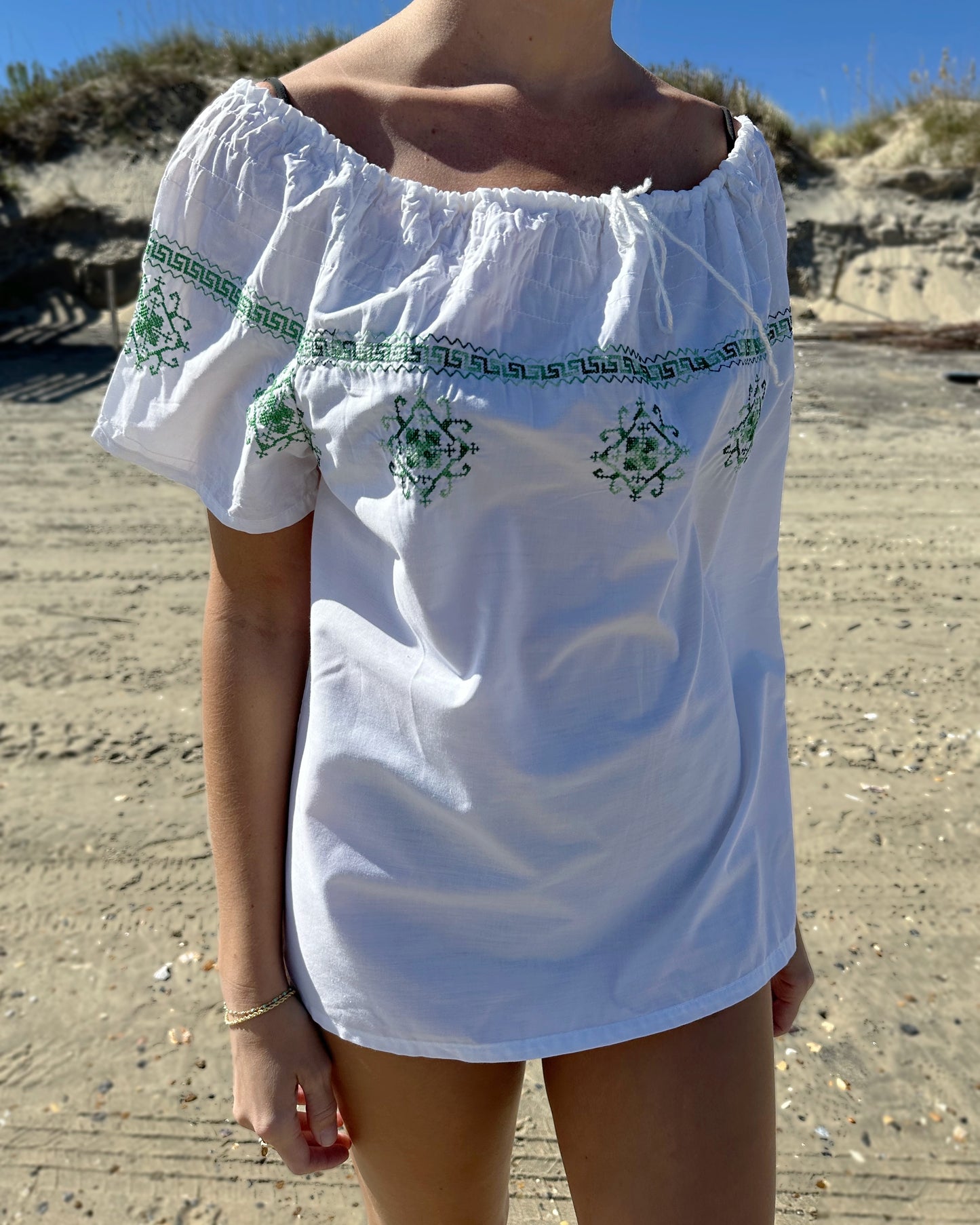Vintage Greek Embroidered Peasant Blouse