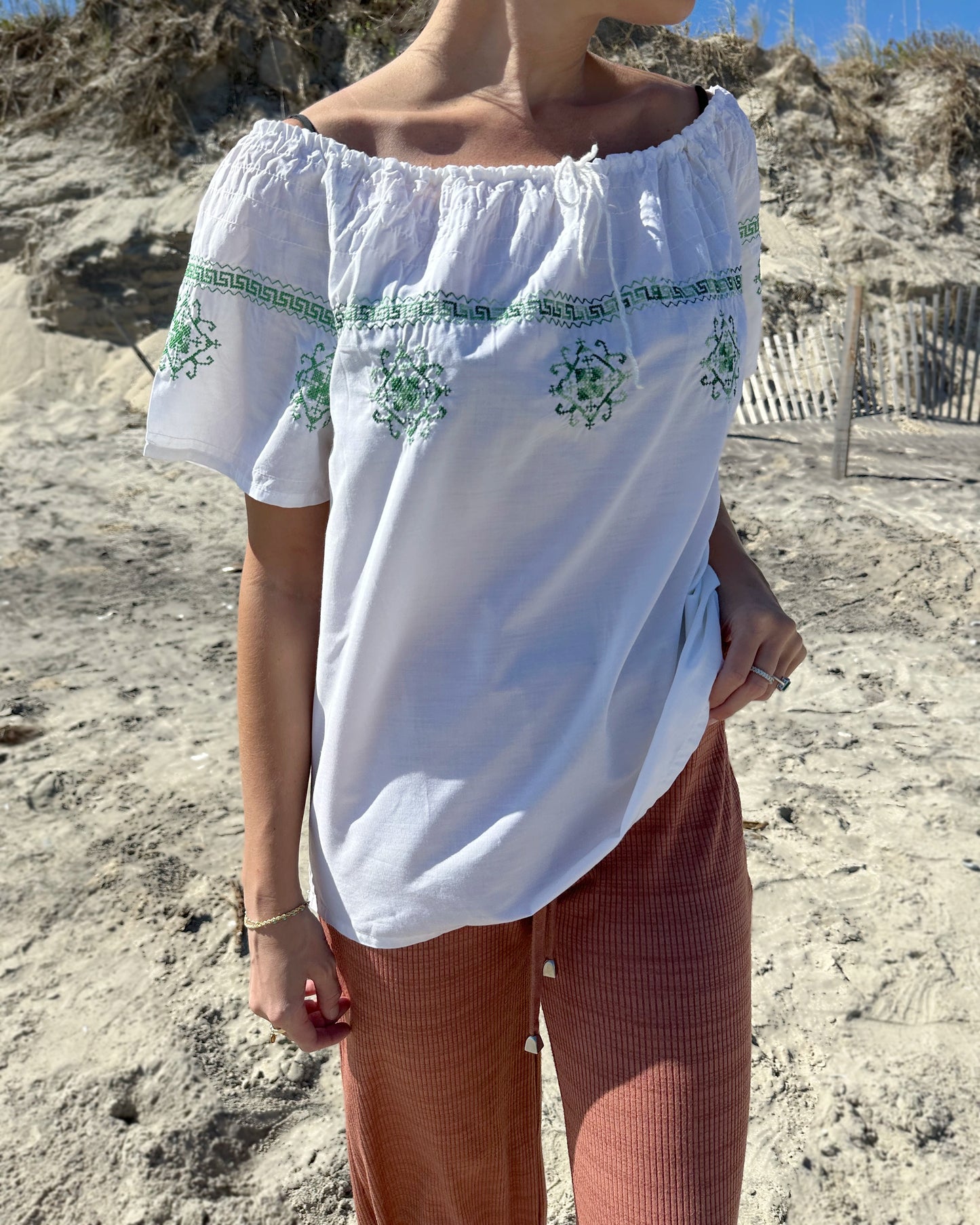 Vintage Greek Embroidered Peasant Blouse