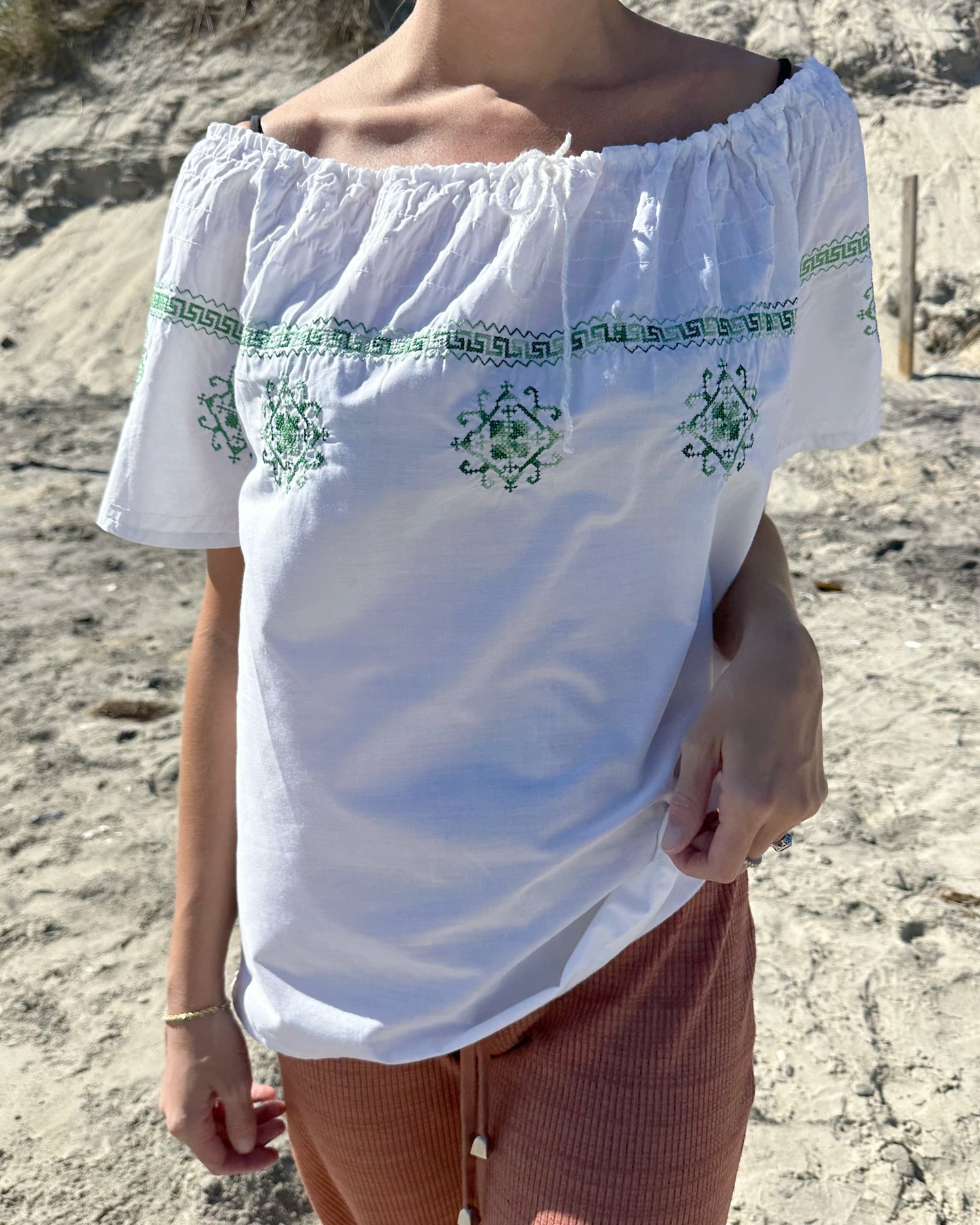 Vintage Greek Embroidered Peasant Blouse