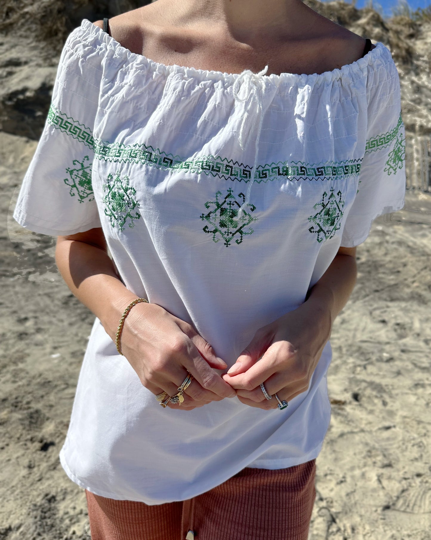 Vintage Greek Embroidered Peasant Blouse