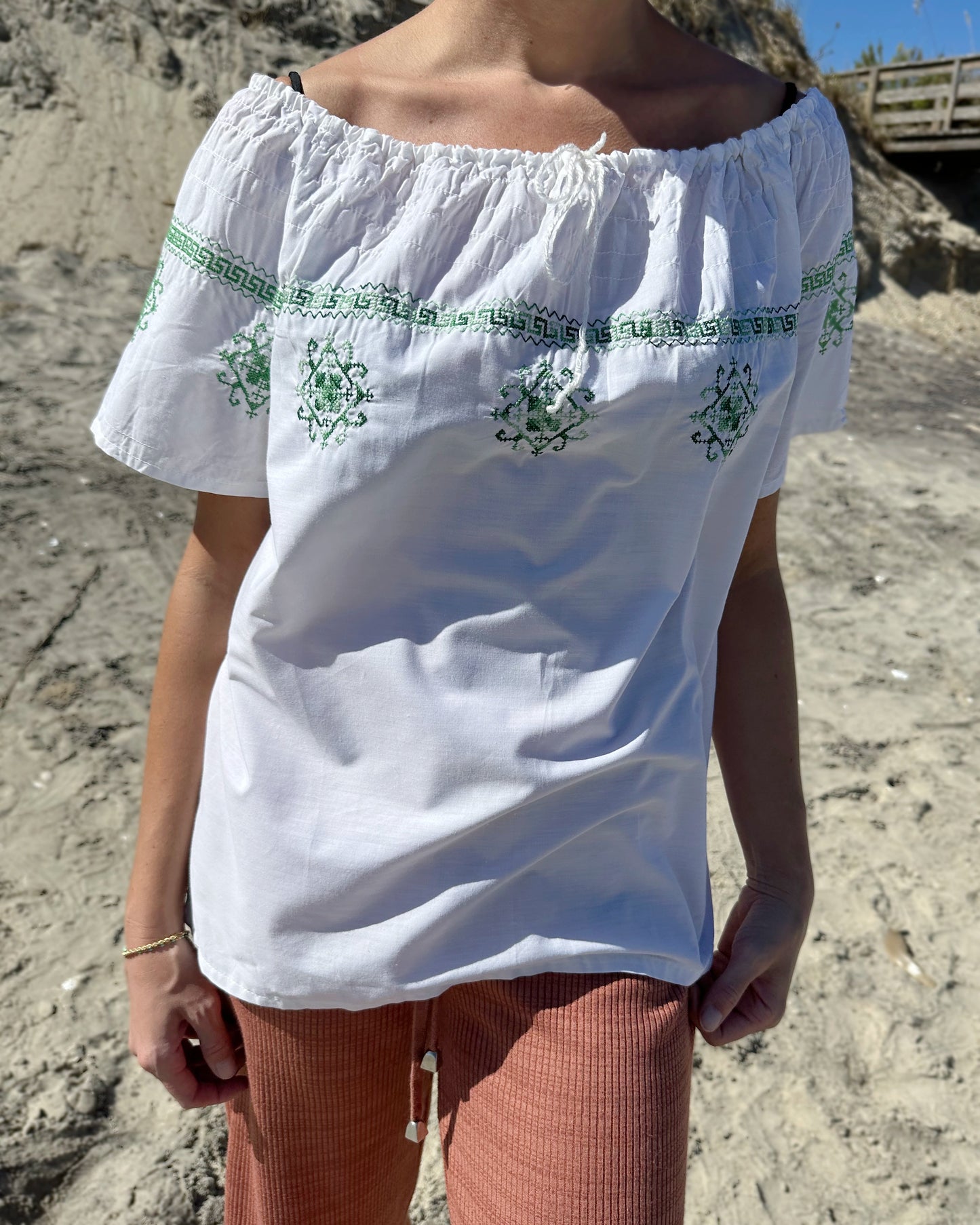 Vintage Greek Embroidered Peasant Blouse