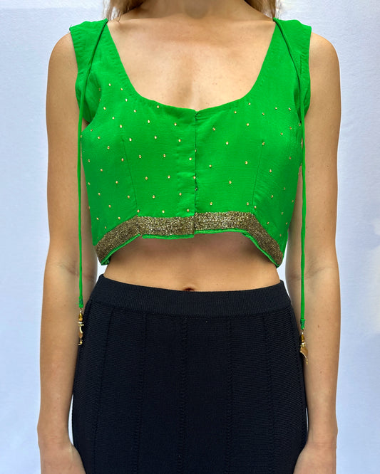 Vintage Embellished Silk Indian Choli Top