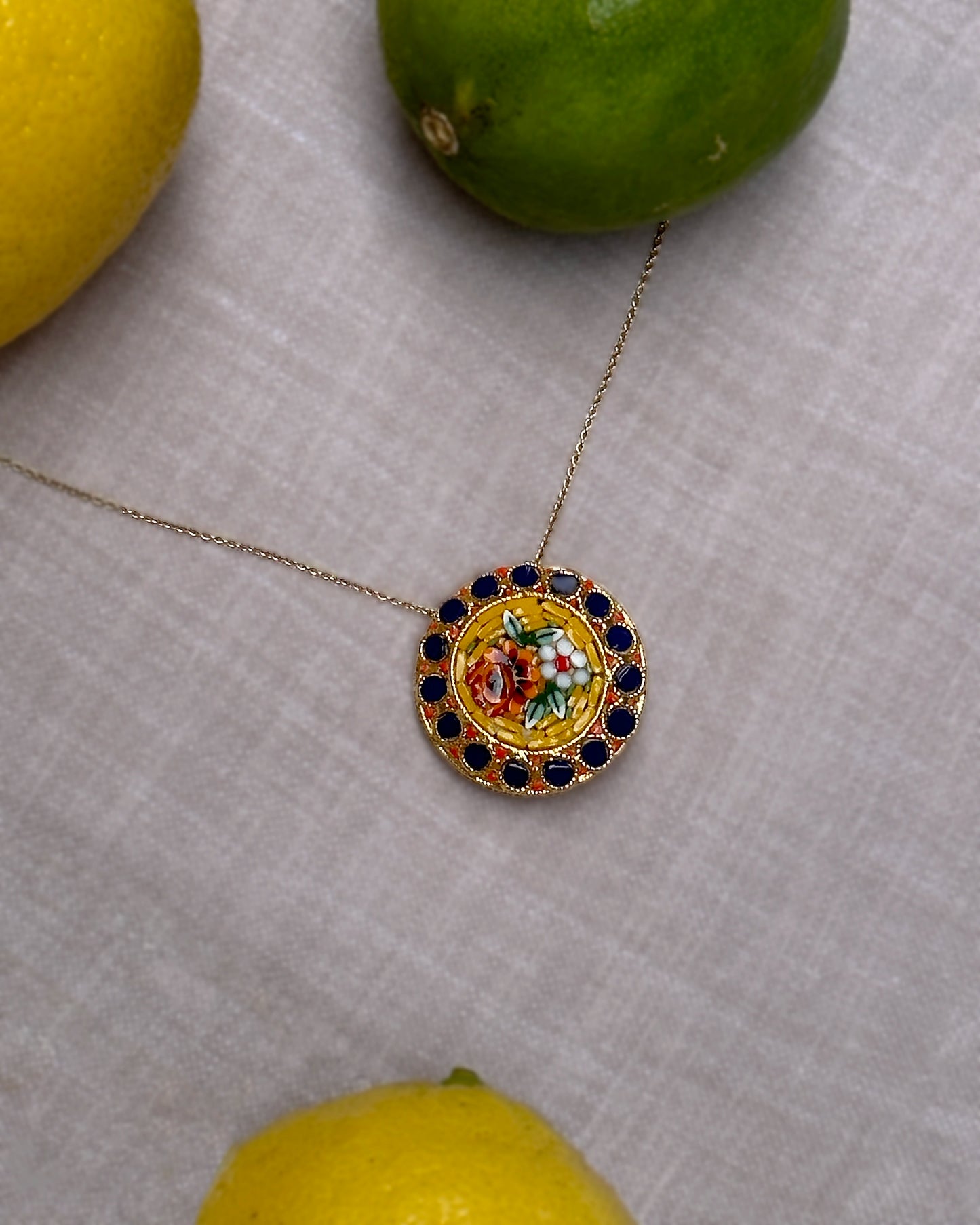 1930s Italian Micro-Mosaic Floral Medallion Pendant