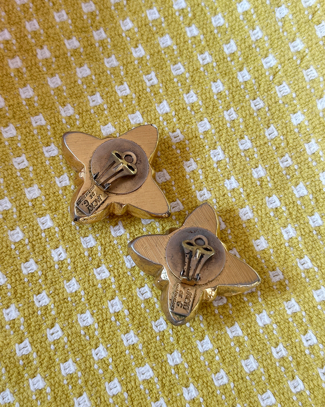 Vintage Jacky De G Signed Starbursts Earclips