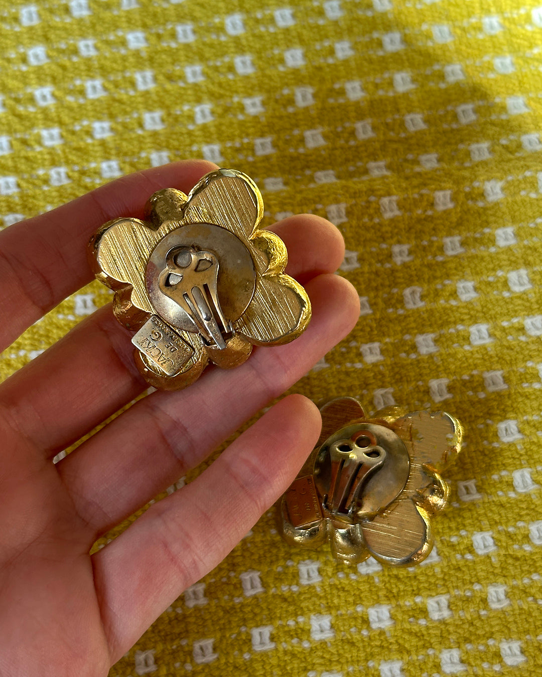 Vintage Jacky De G Signed Gold Cluster Earclips