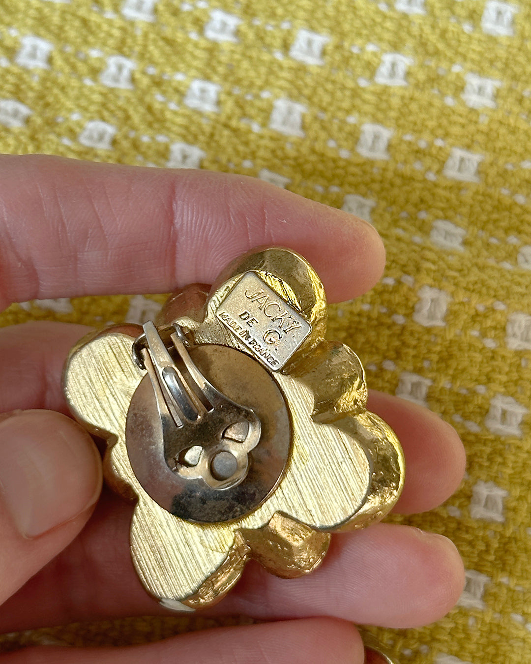 Vintage Jacky De G Signed Gold Cluster Earclips
