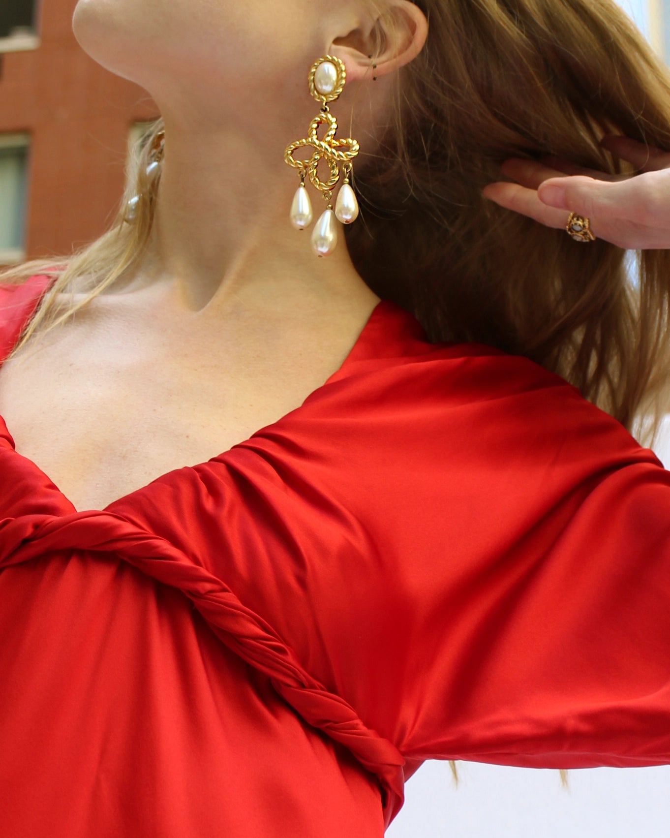 Vintage Les Bernard Gold + Pearl Chandelier Earrings