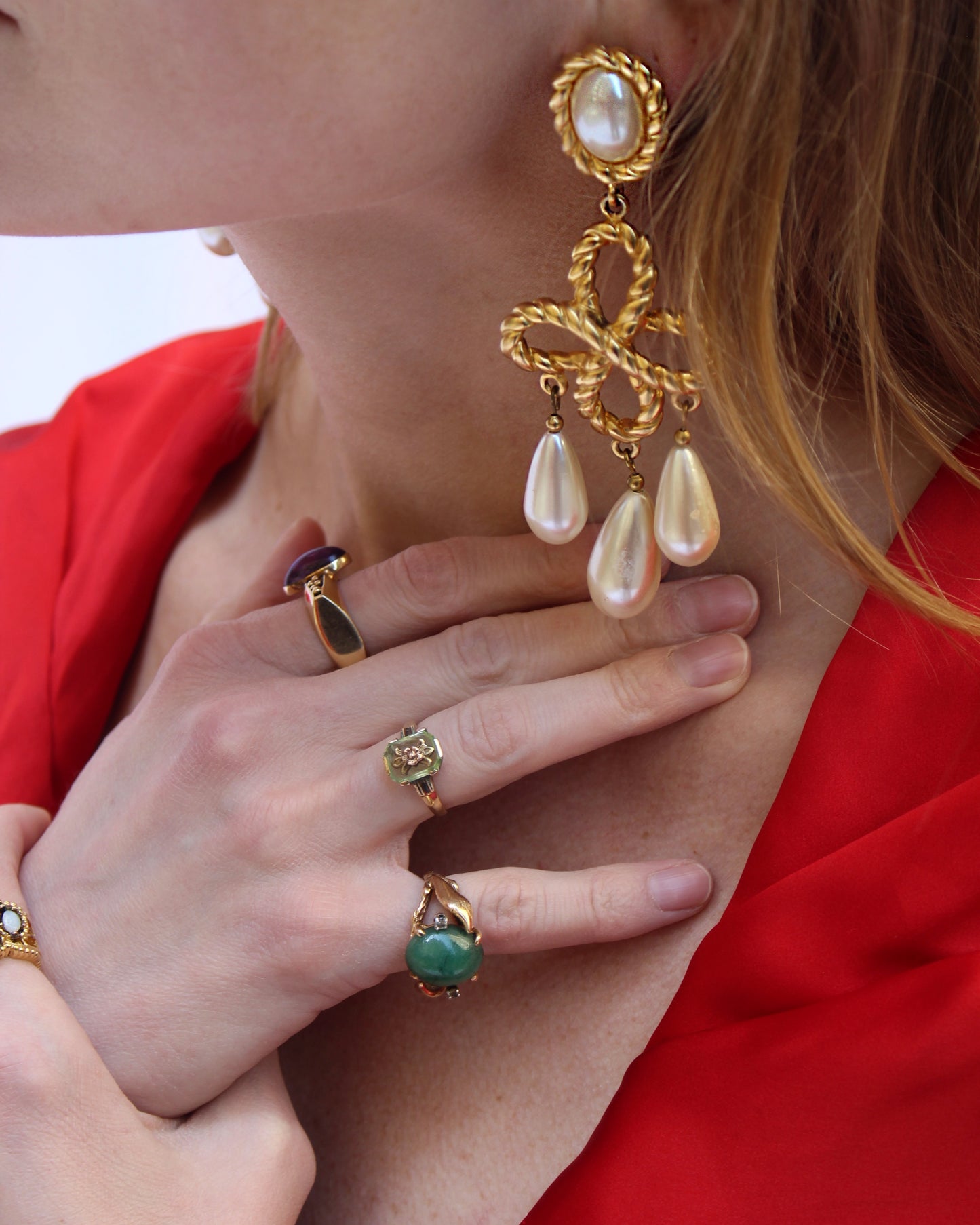 Vintage Les Bernard Gold + Pearl Chandelier Earrings