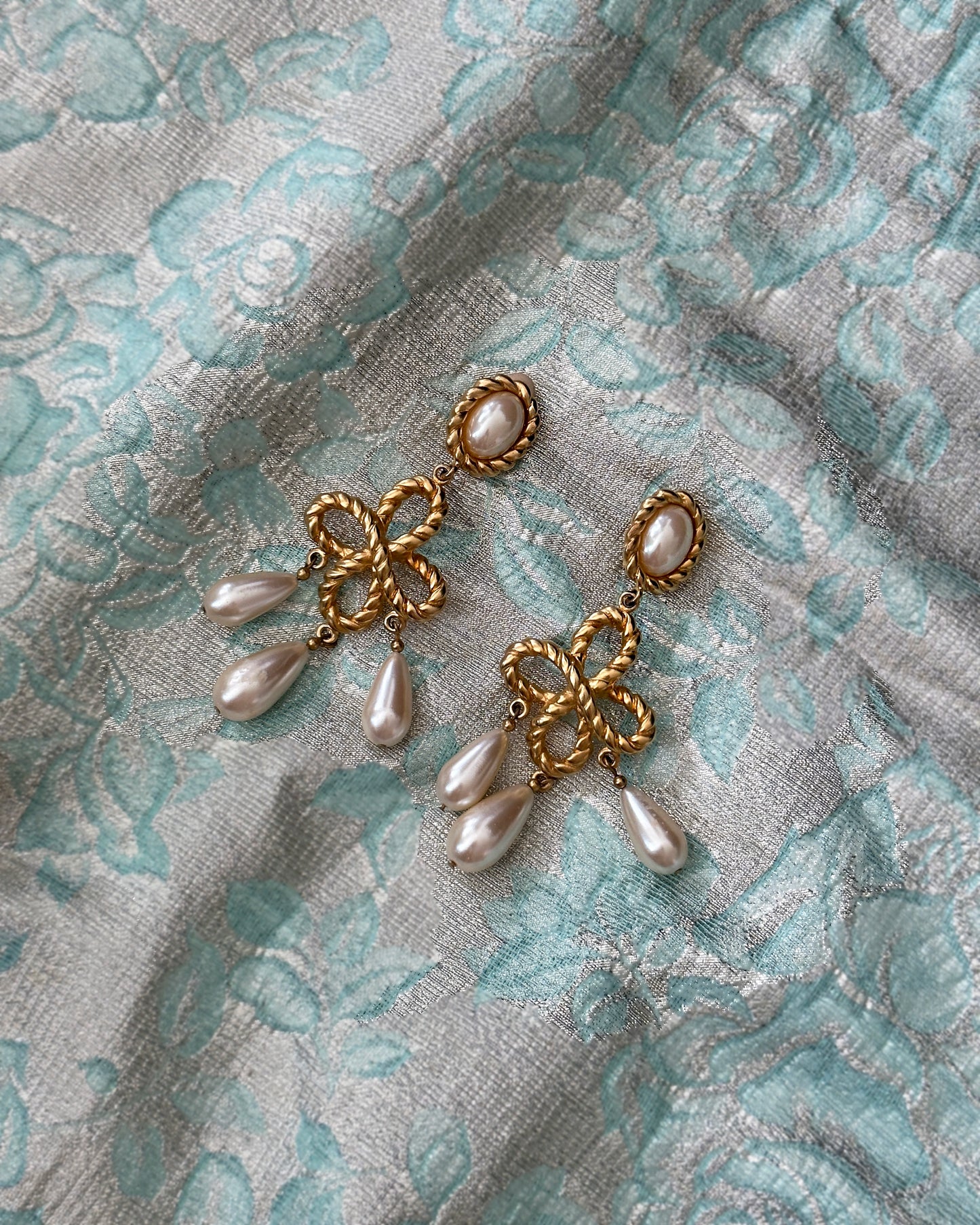 Vintage Les Bernard Gold + Pearl Chandelier Earrings