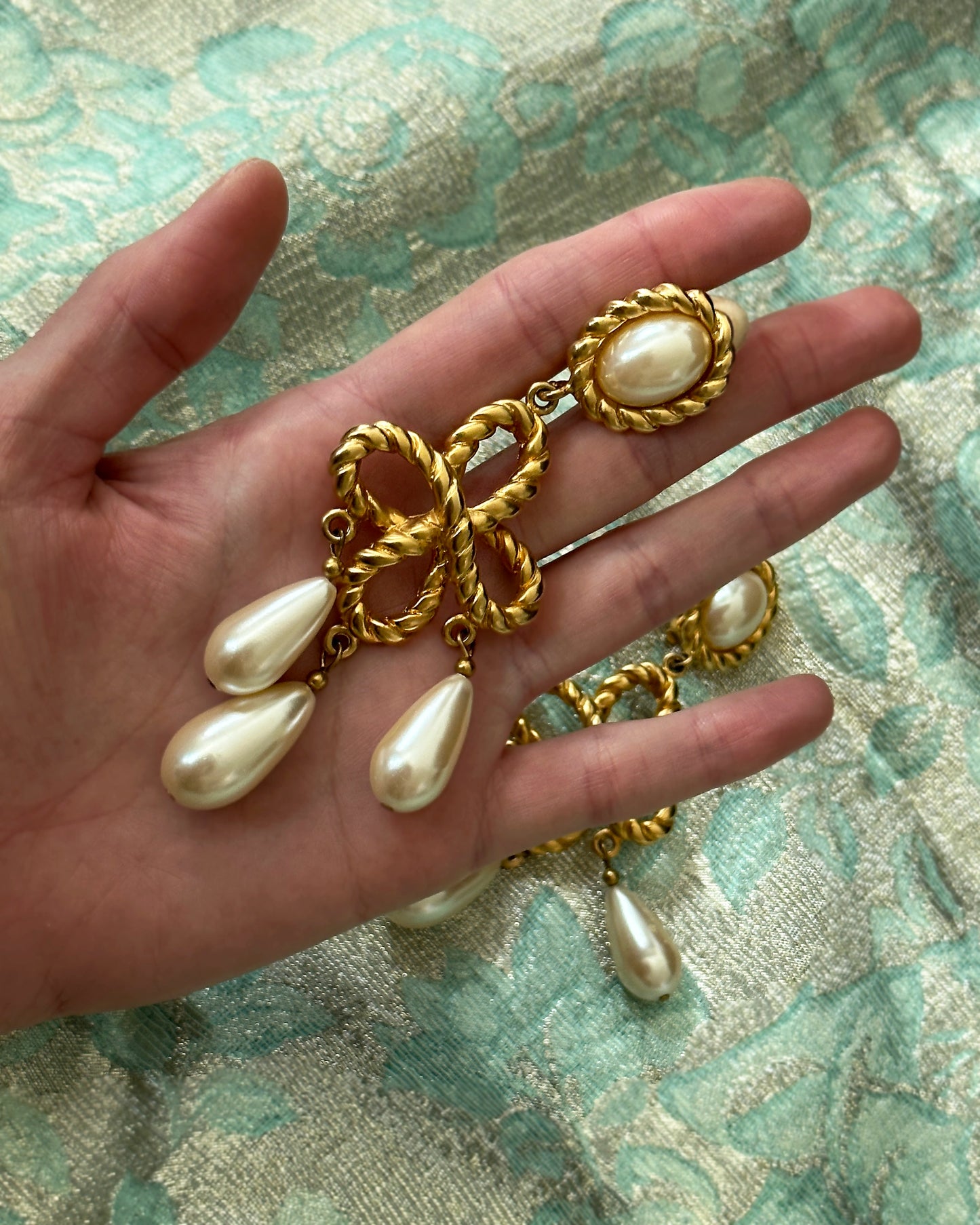 Vintage Les Bernard Gold + Pearl Chandelier Earrings