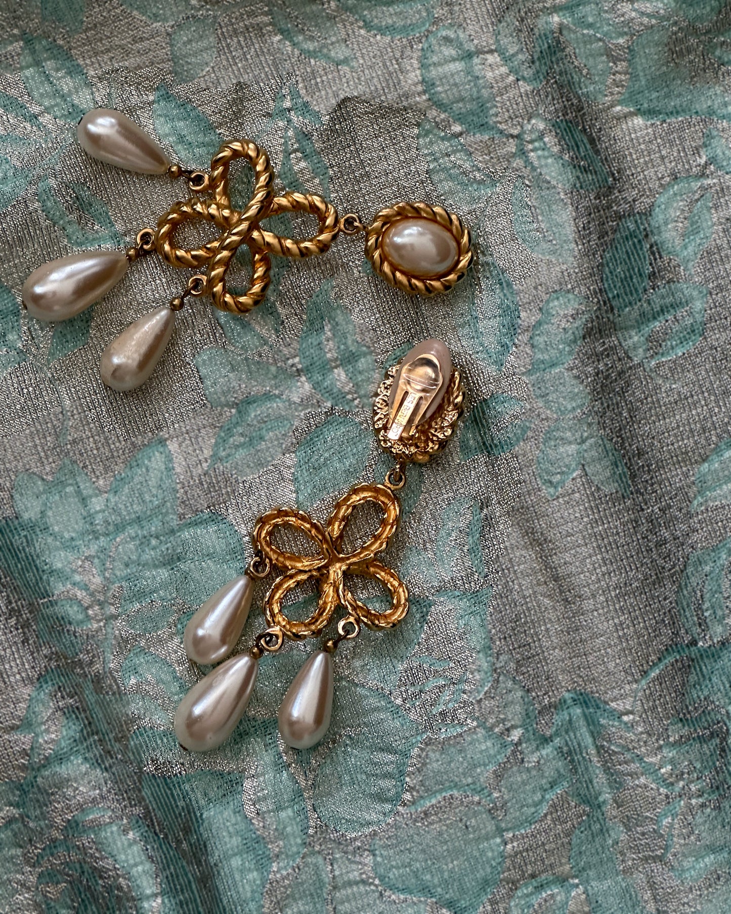 Vintage Les Bernard Gold + Pearl Chandelier Earrings