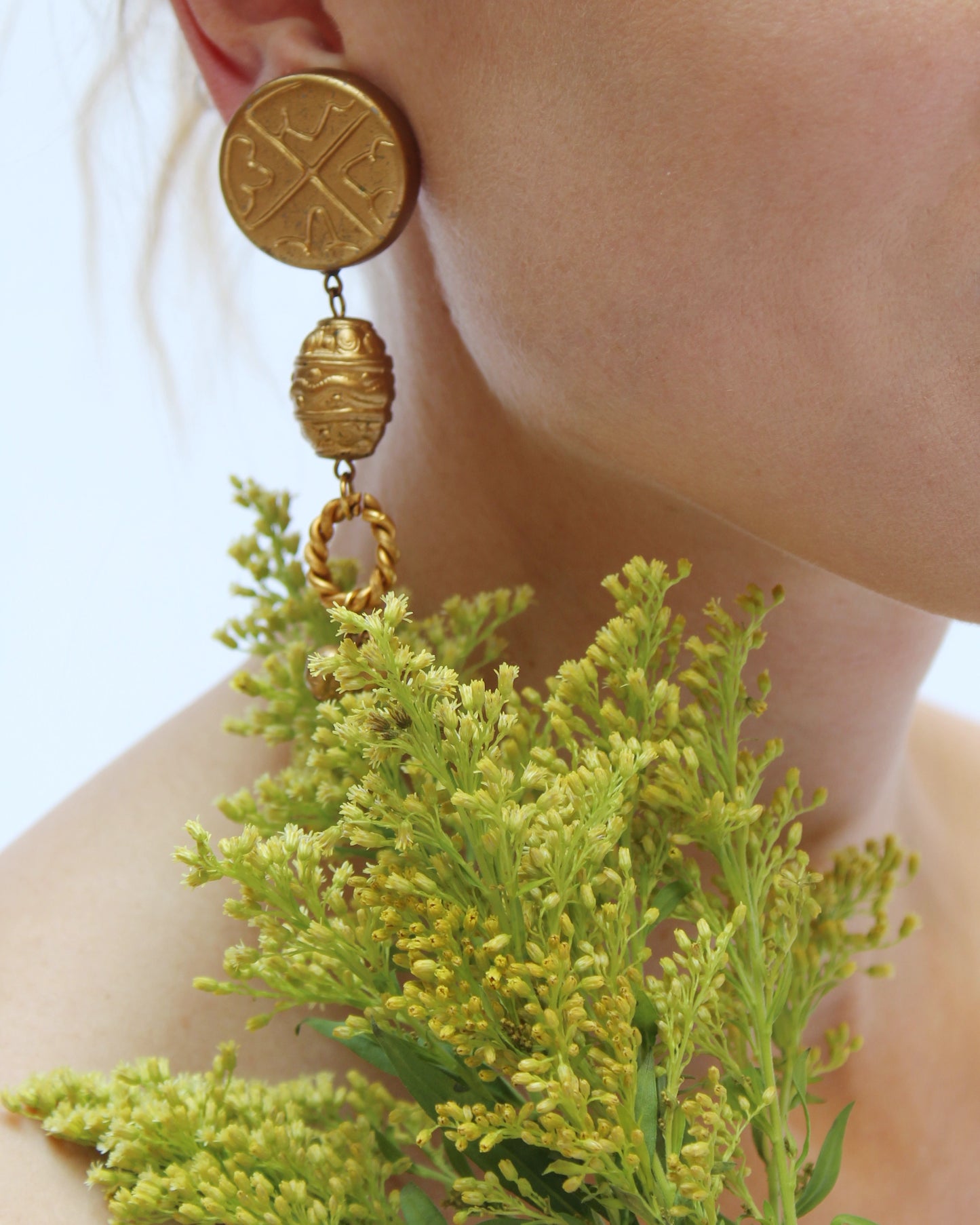 Vintage Les Bernard Gold Etruscan Statement Earrings