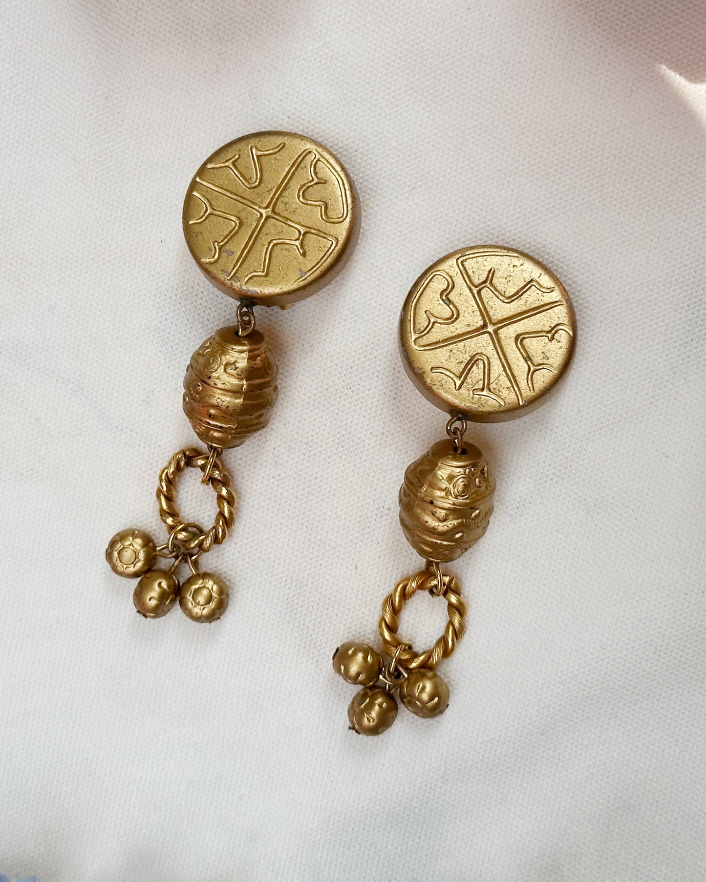 Vintage Les Bernard Gold Etruscan Statement Earrings