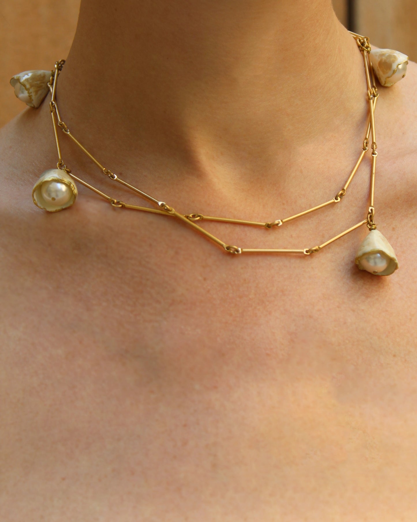 Vintage Gold Bar Chain Charm Necklace
