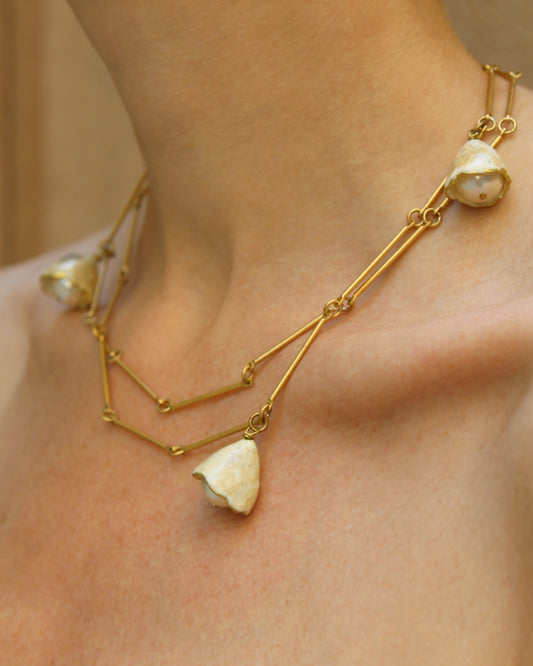 Vintage Gold Bar Chain Charm Necklace