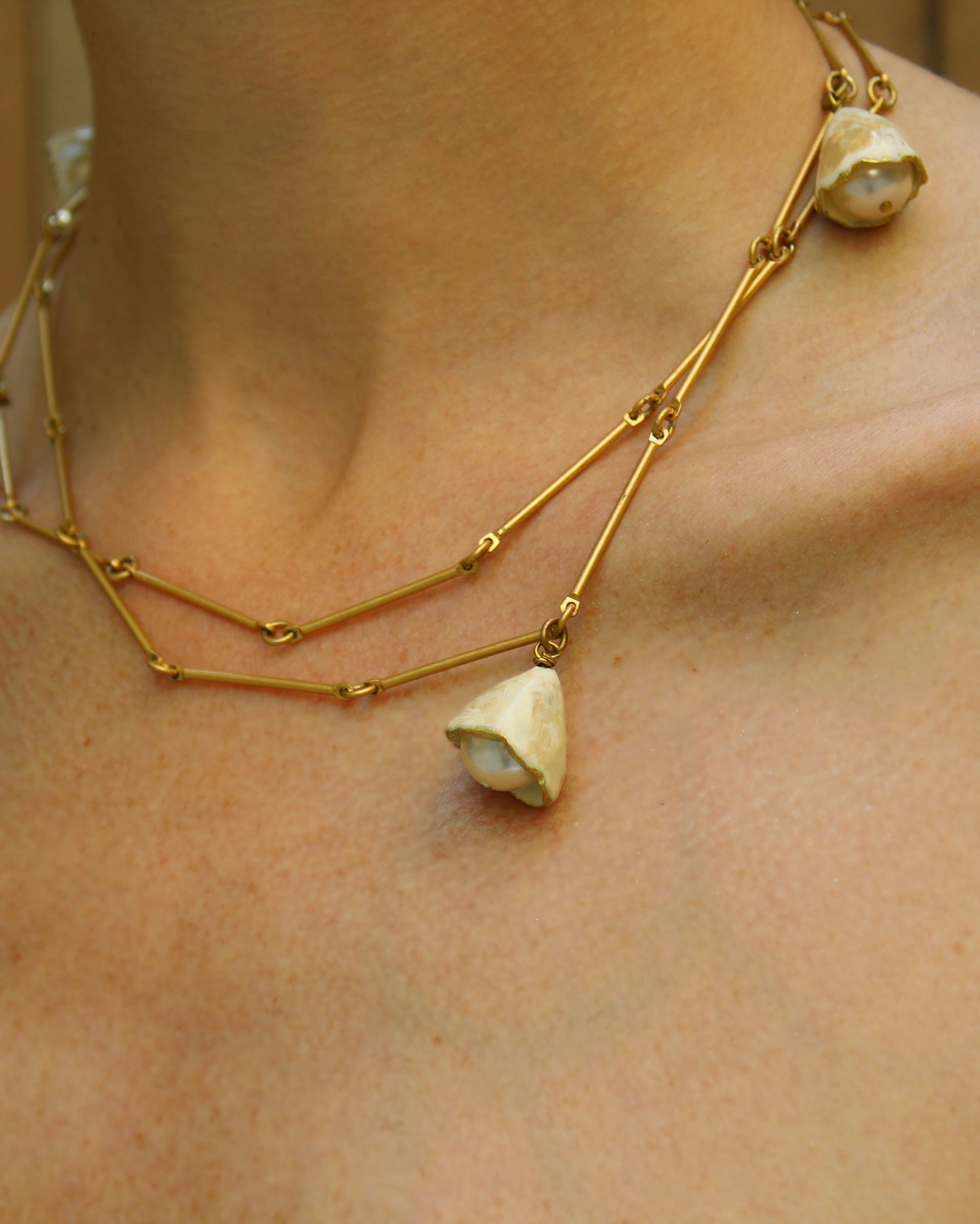 Vintage Gold Bar Chain Charm Necklace